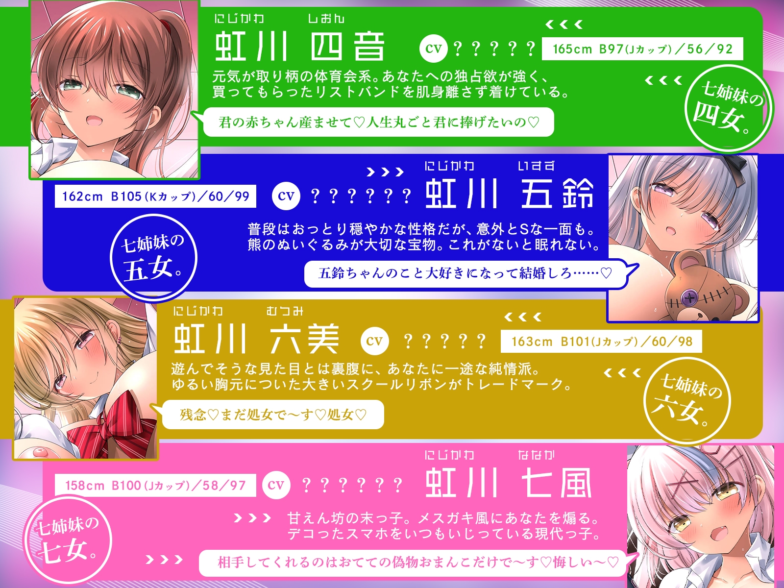 <発売開始7日間限定投票イベント！>爆乳七つ子姉妹が精液根こそぎ搾ってくる話～お婿さん争奪オナサポバトル～【KU100収録】