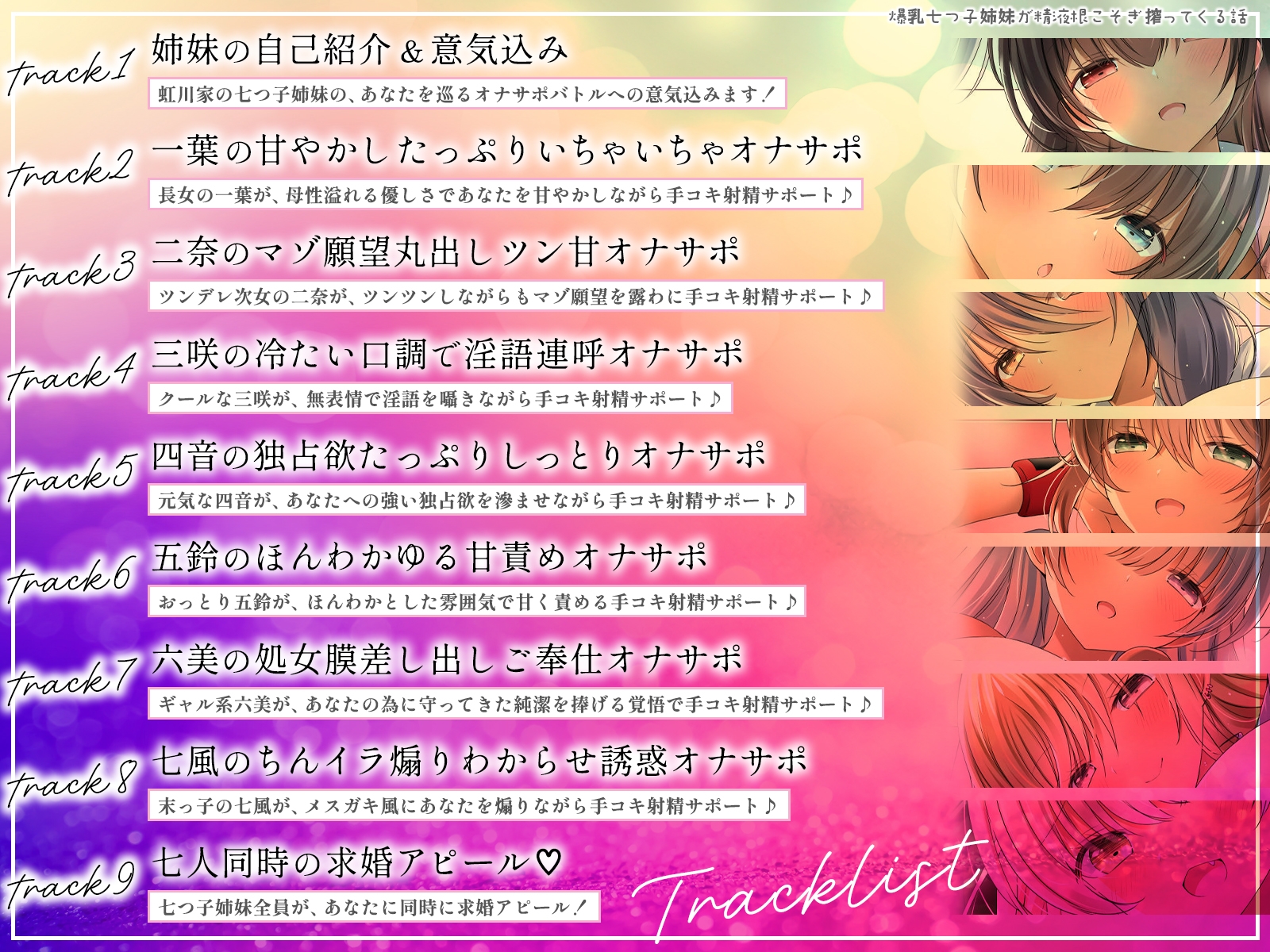 <発売開始7日間限定投票イベント！>爆乳七つ子姉妹が精液根こそぎ搾ってくる話～お婿さん争奪オナサポバトル～【KU100収録】