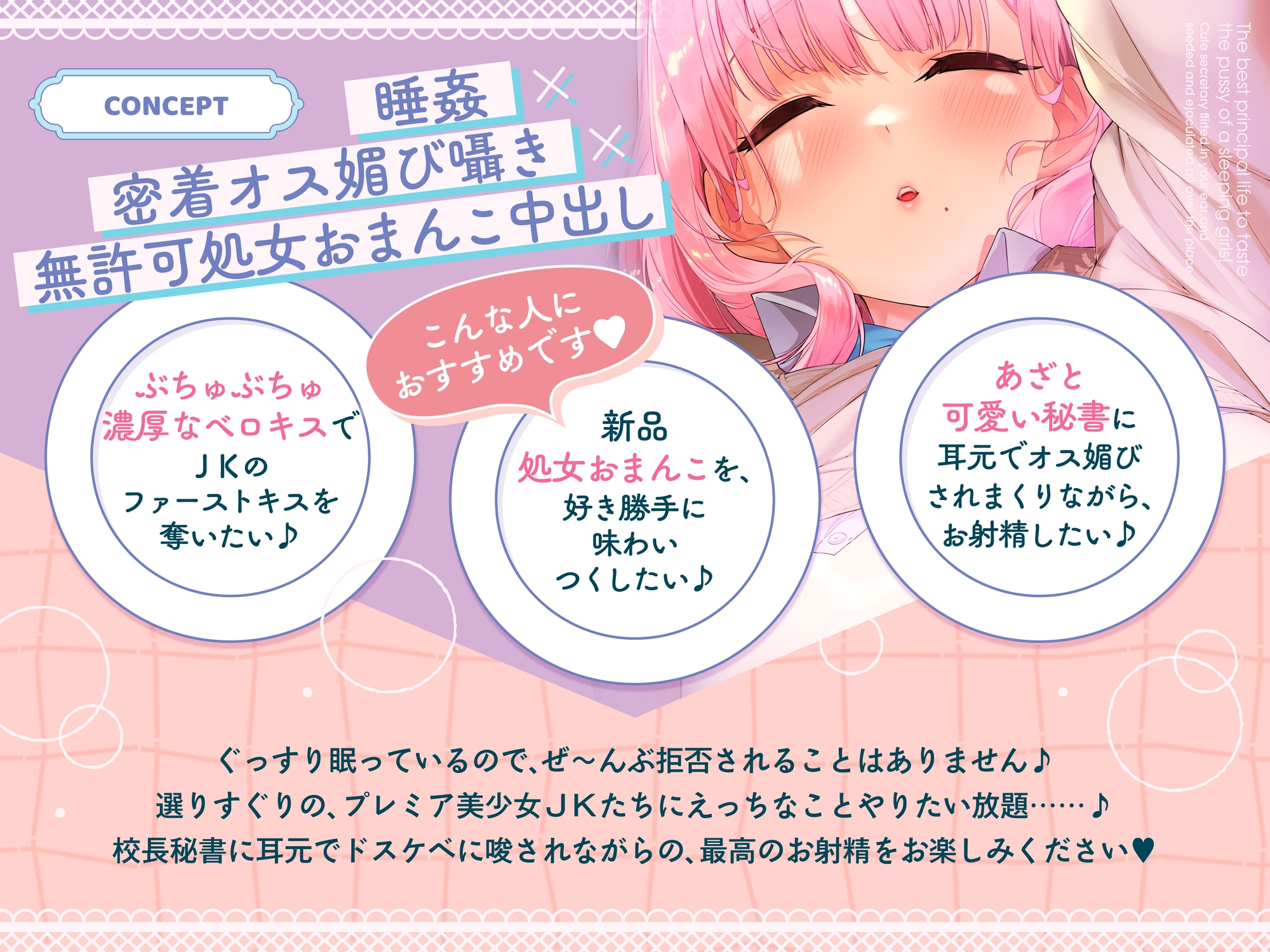 【♡見抜き用寝顔イラスト16枚♡】寝ているJKのおまんこ味わいつくし学園生活♡～あざと可愛い秘書に耳元で媚びられまくり種付けお射精♪～
