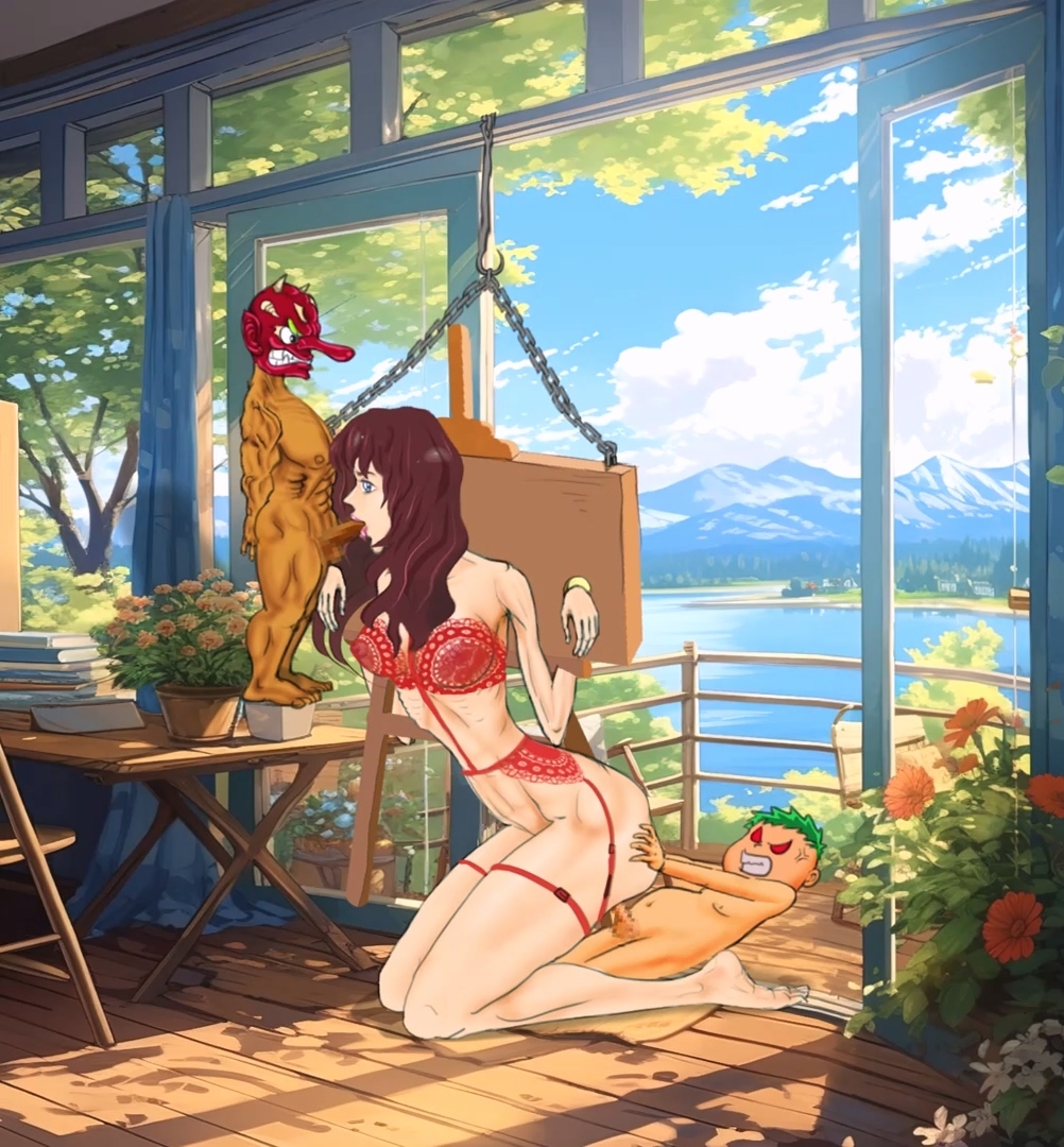 バルコニーの美脚モデルが二人の兄弟に犯される