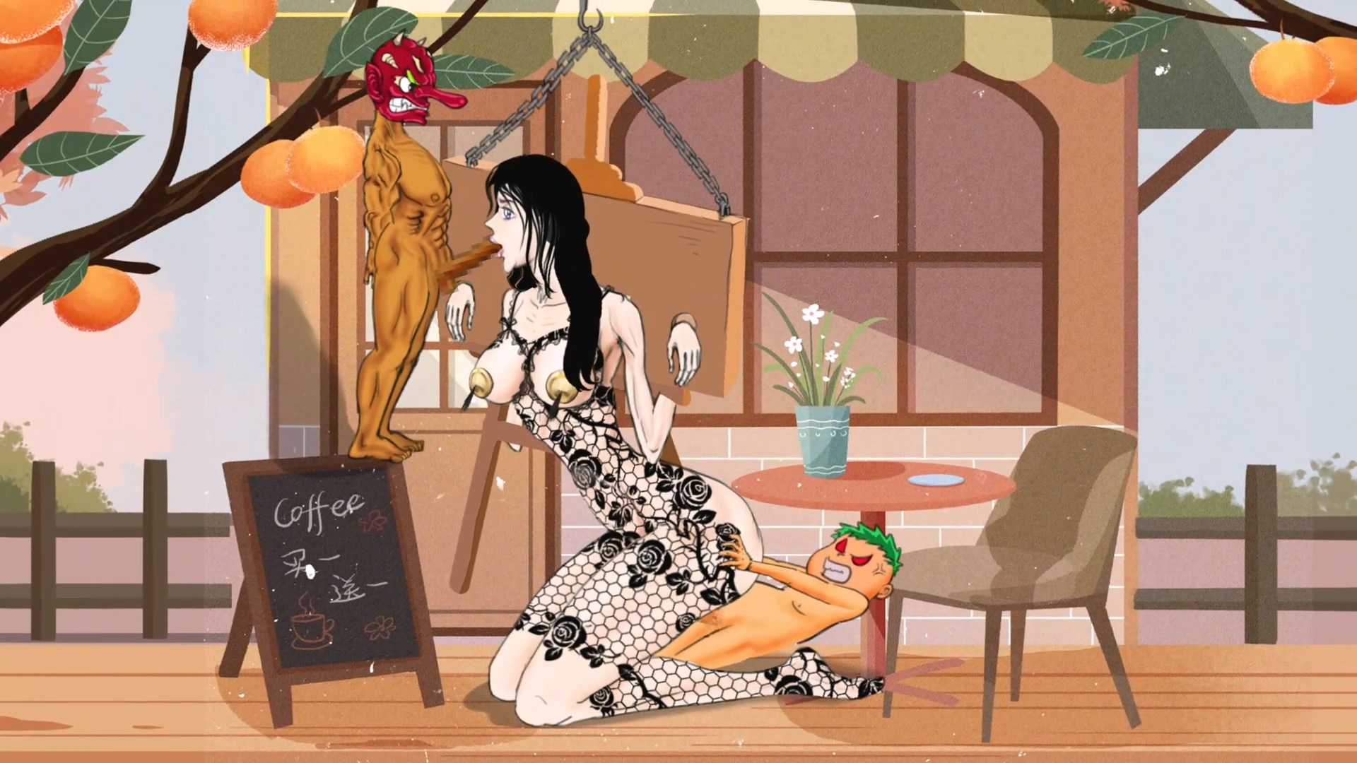 ブラックローズメイドはカフェの外で二人の兄弟に犯された