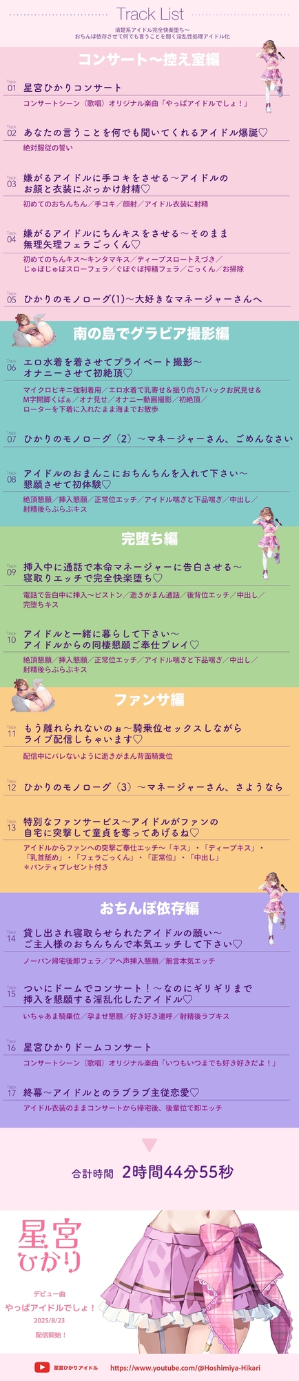 【KU100・3時間超え】純粋で真面目なアイドルを快楽堕ちさせ本命から寝とりさらにファンへ貸し出し～おちんぽ依存させて何でも言うことを聞く性処理淫乱アイドル化