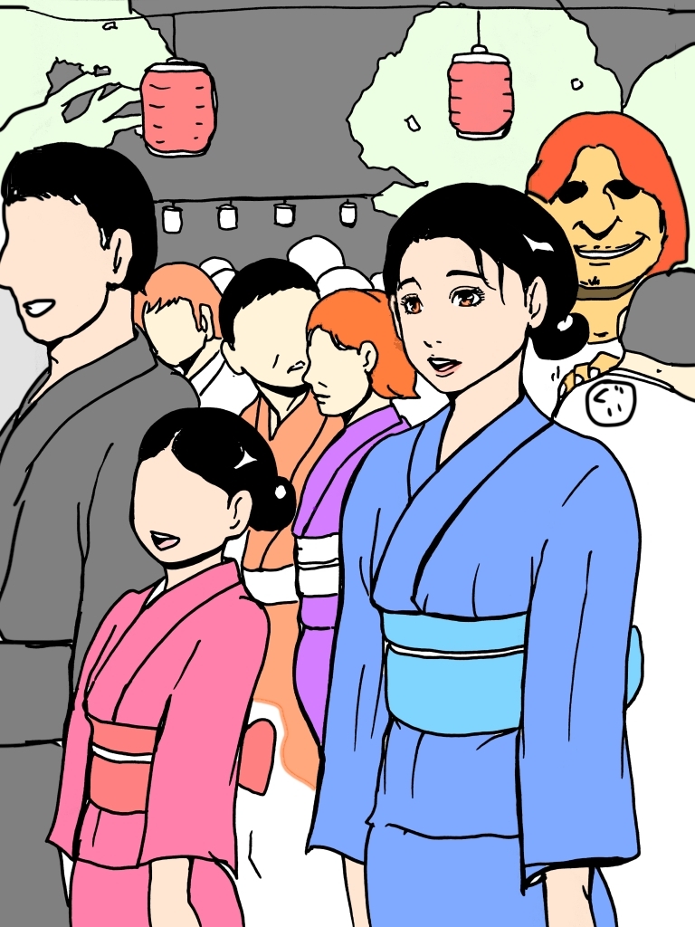 浴衣人妻家族の側で