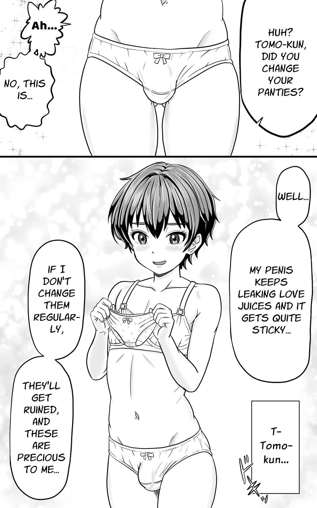 【英語版】男の娘ともクンのお股はつね濡れ