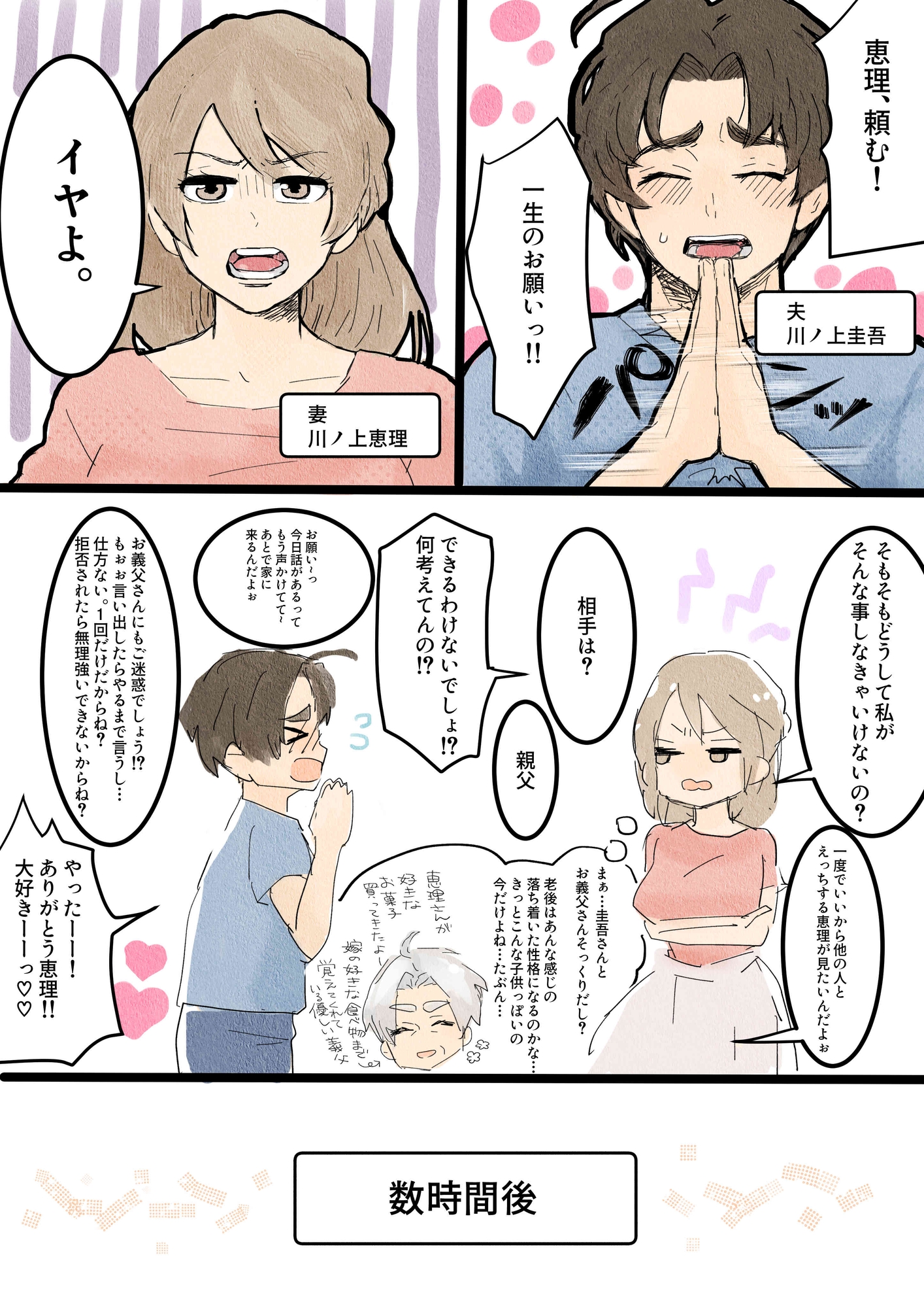 川ノ上恵理は夫の寝取らせ趣味で義父に体を許す