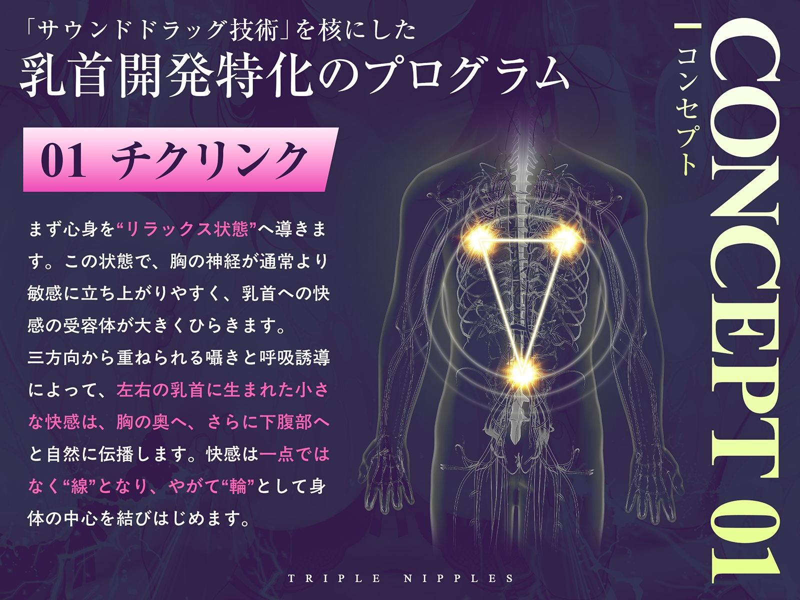 【チクリンク】乳首トリプル～変性意識と音響誘導で乳首がくすぐったいだけのあなたも「全身オーガズム」へと導くかんたん乳首開発～
