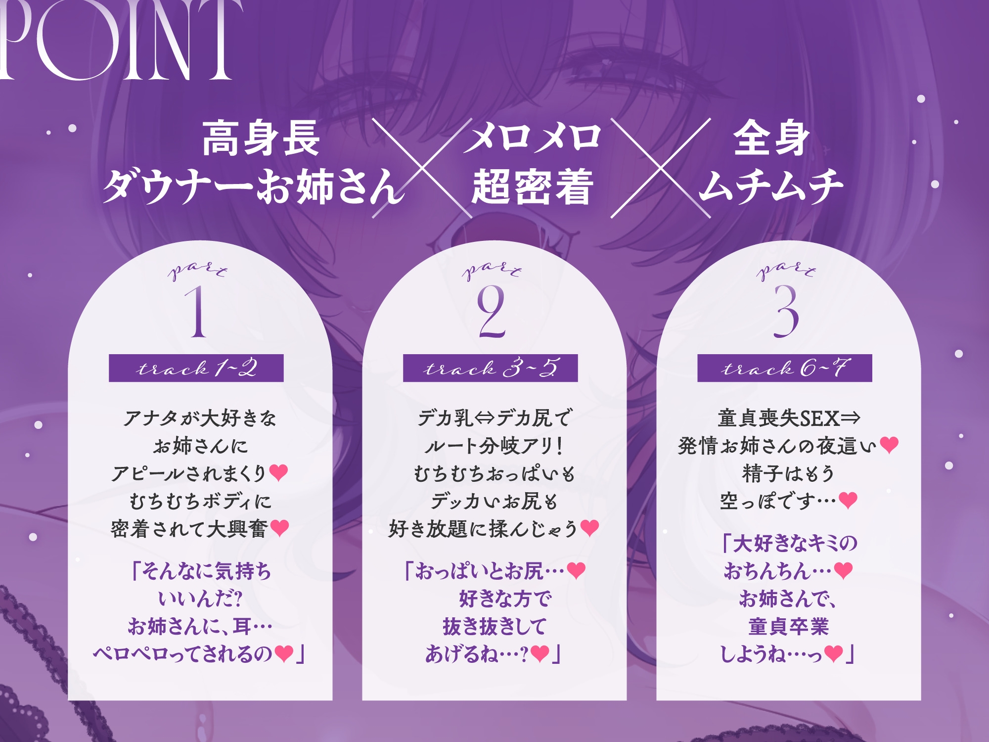 ♡超密着&耳舐め求愛♡ お隣さんのむちむちダウナーお姉さんの溺愛が止まらない♪「デカ乳とデカ尻…♡どっちが好き?」性癖バレ×童貞喪失【ルート分岐有り】