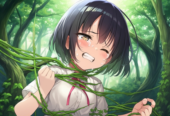 魔法使いの少女、魔物のツタに締め上げられて敗北