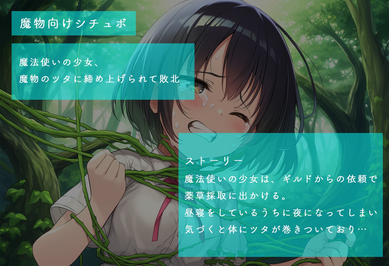 魔法使いの少女、魔物のツタに締め上げられて敗北