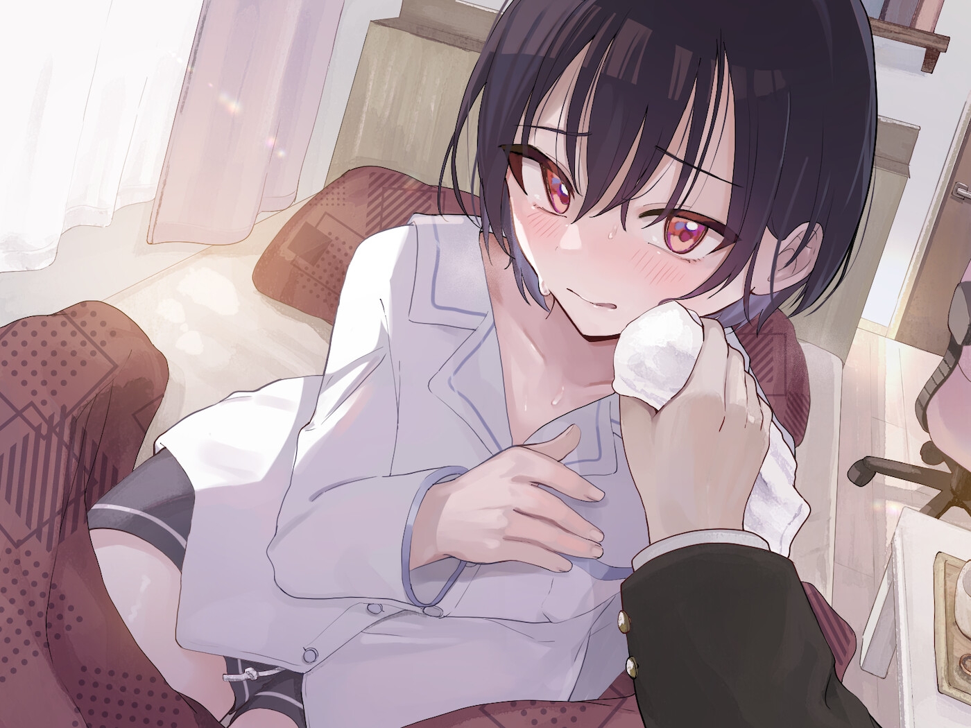 弱ってる女の子を看病する