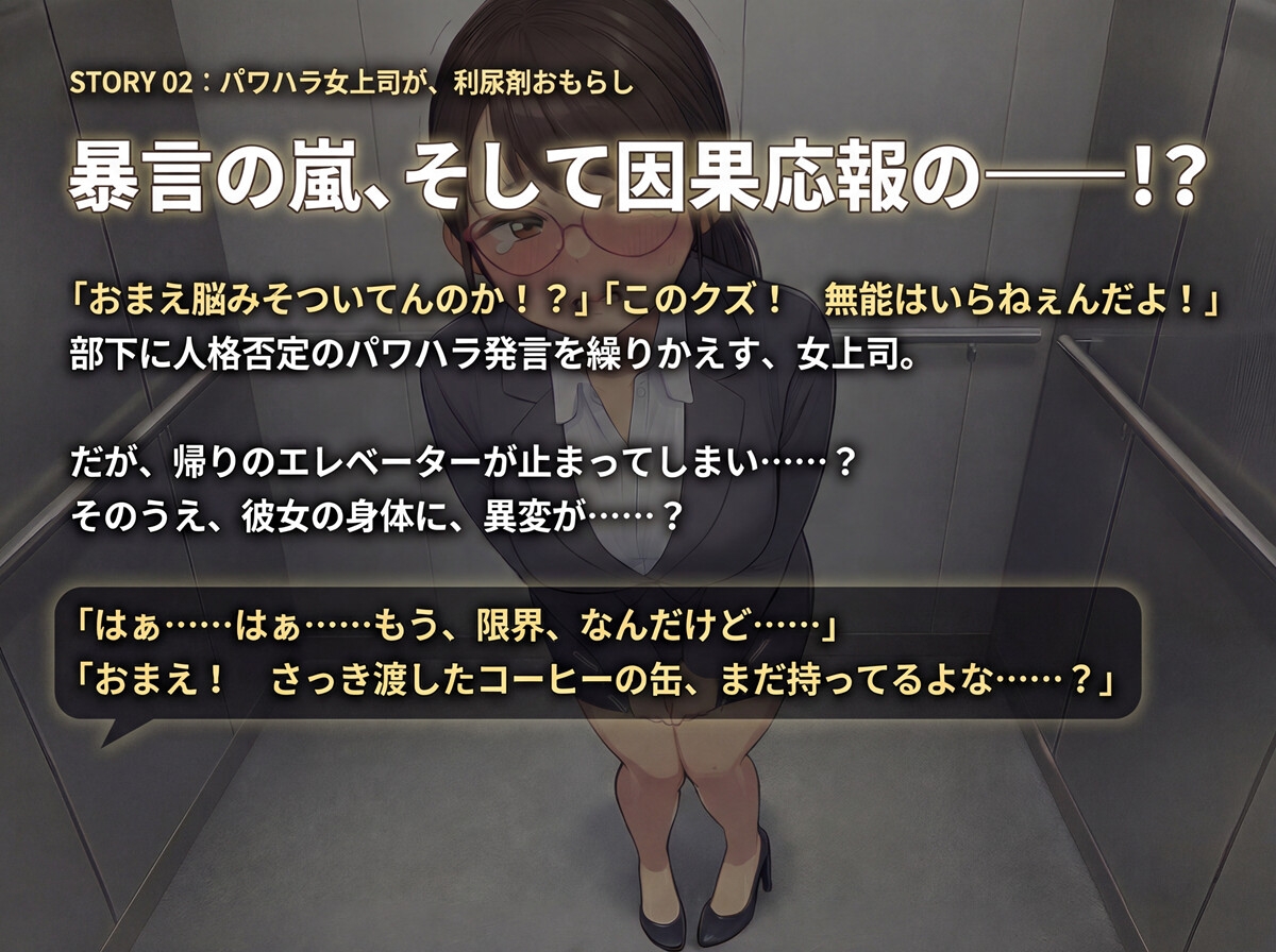 【おしっこ我慢】パワハラ女上司が、利尿剤を仕込まれて…… ～上司と新卒 おしがま短編集～