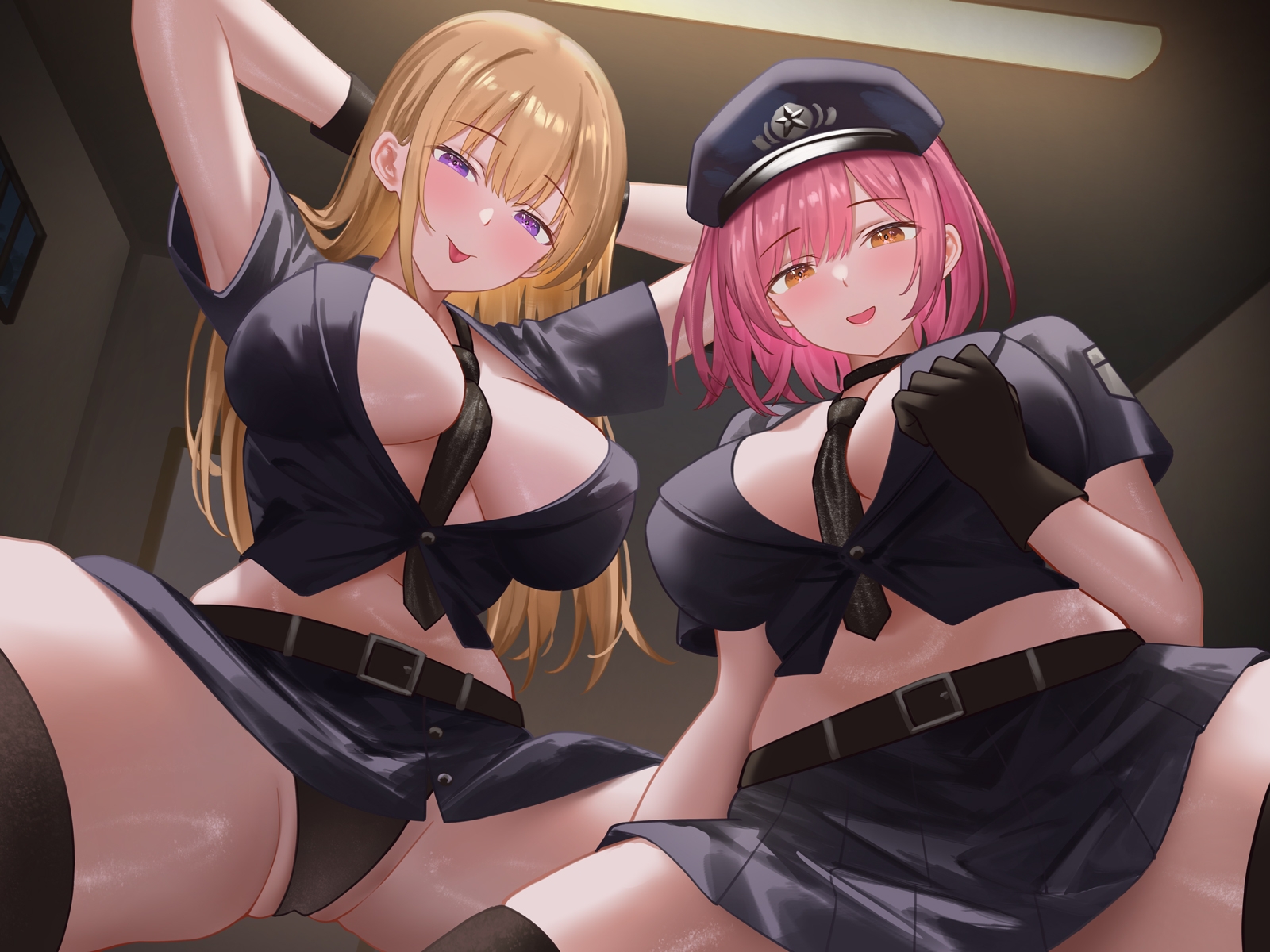 Wミニスカ巨乳ポリスの自白強要セックス【寸止めオナ禁→限界搾精】