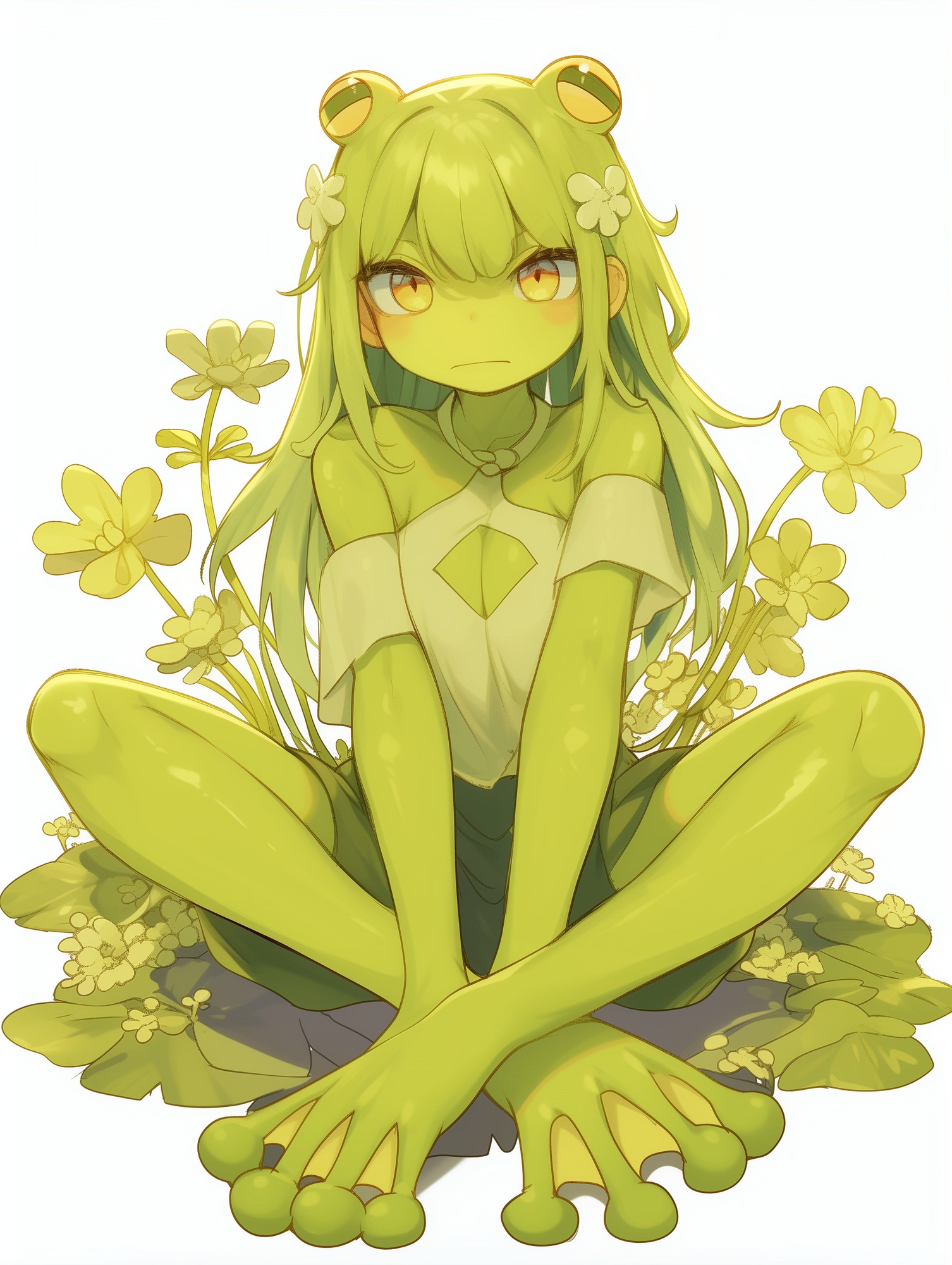 カエル娘の乳首責め足コキ&お風呂場放尿