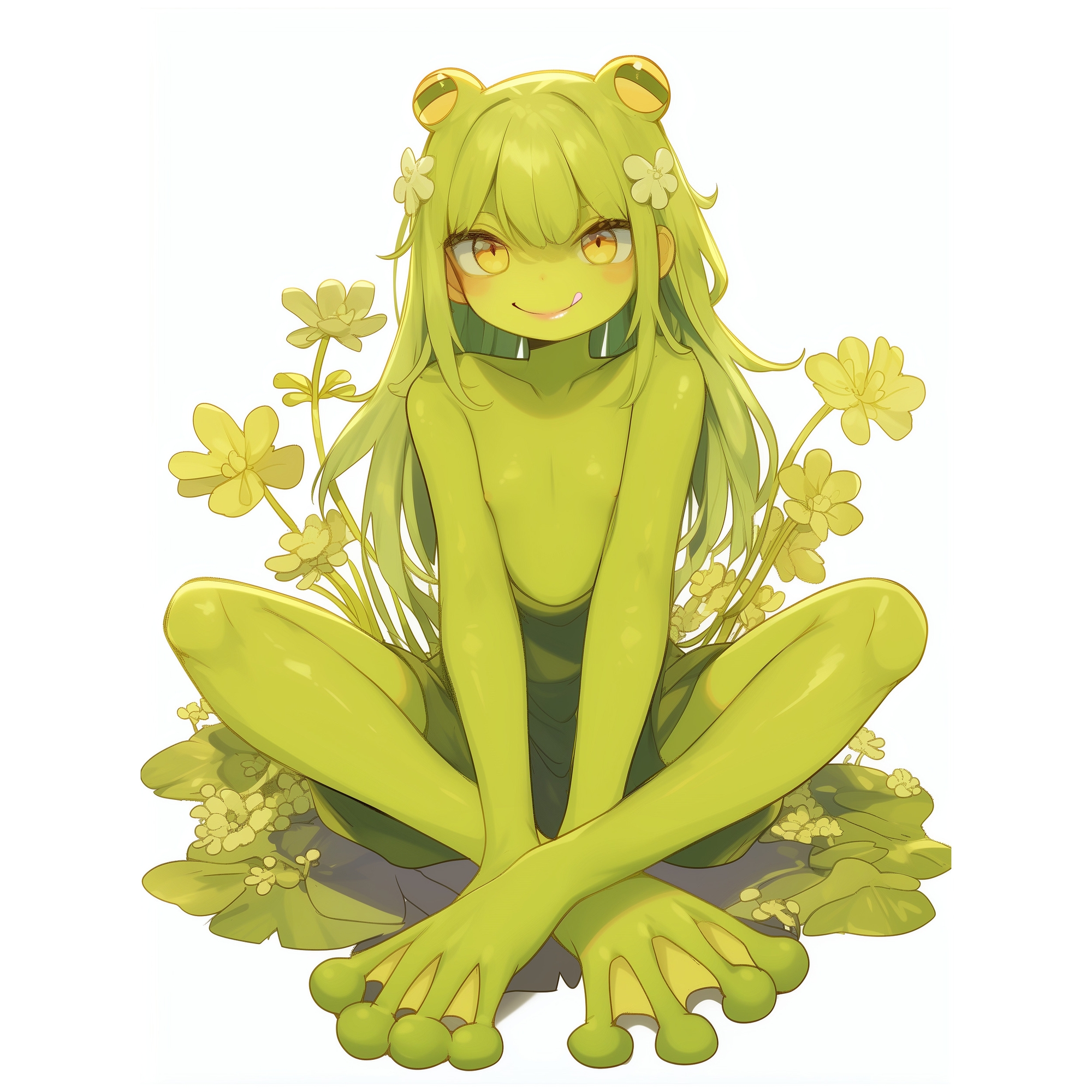 カエル娘の乳首責め足コキ&お風呂場放尿