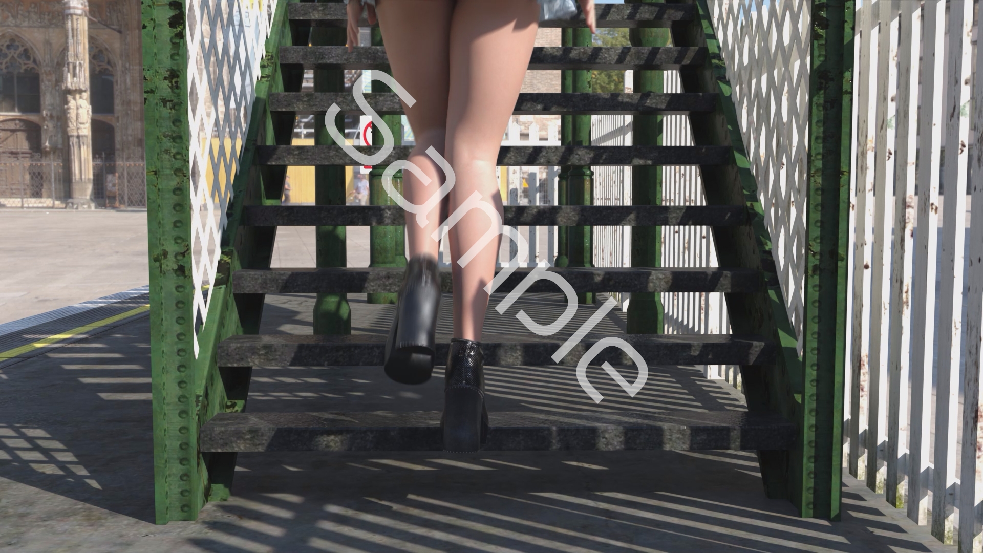 一ノ瀬廻里・私服登校日の通学途中の駅の階段でスカート内逆さ撮り盗撮の被害に遭う:PV01(サテン地ピンク水玉パンティ)