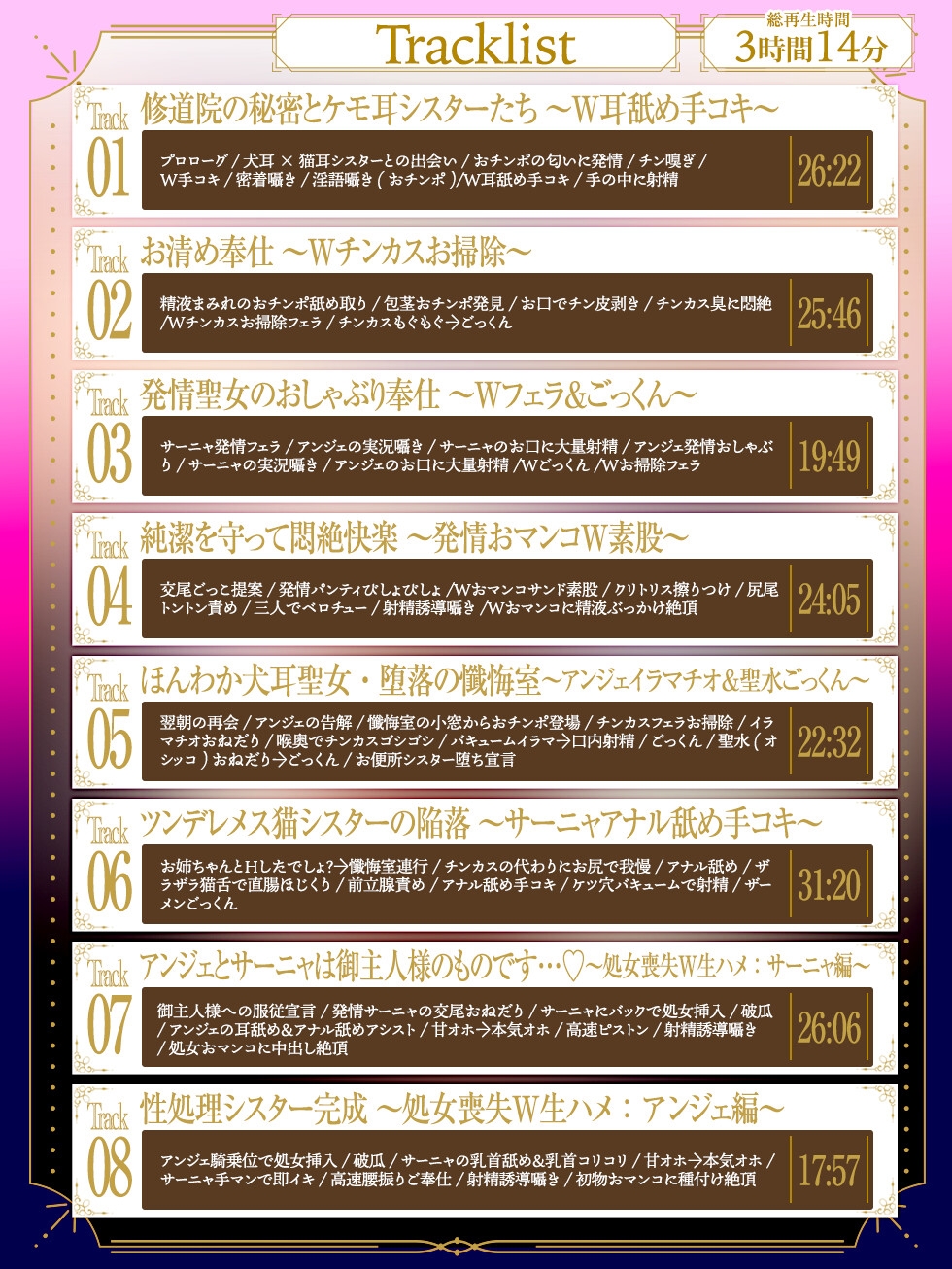 【Wチン媚び×甘オホ✨3時間超】ケモ耳シスター発情懺悔 ～爆乳聖女姉妹が男子禁制の修道院で保護してくれたのでチンカスおチンポで発情させて完全服従させてあげたお話～