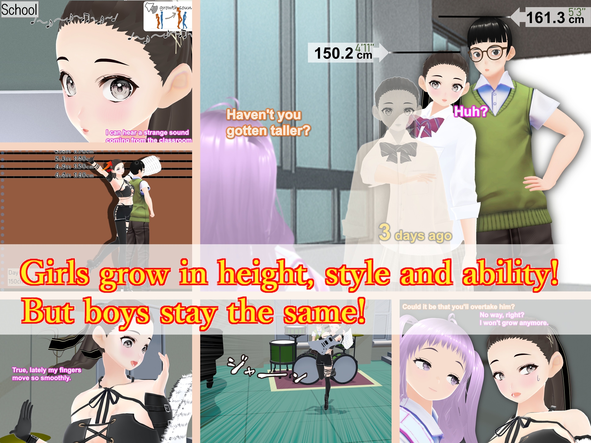 Outgrowing only girls, Overtake boys, Growth sound. Electric Guitar Arc