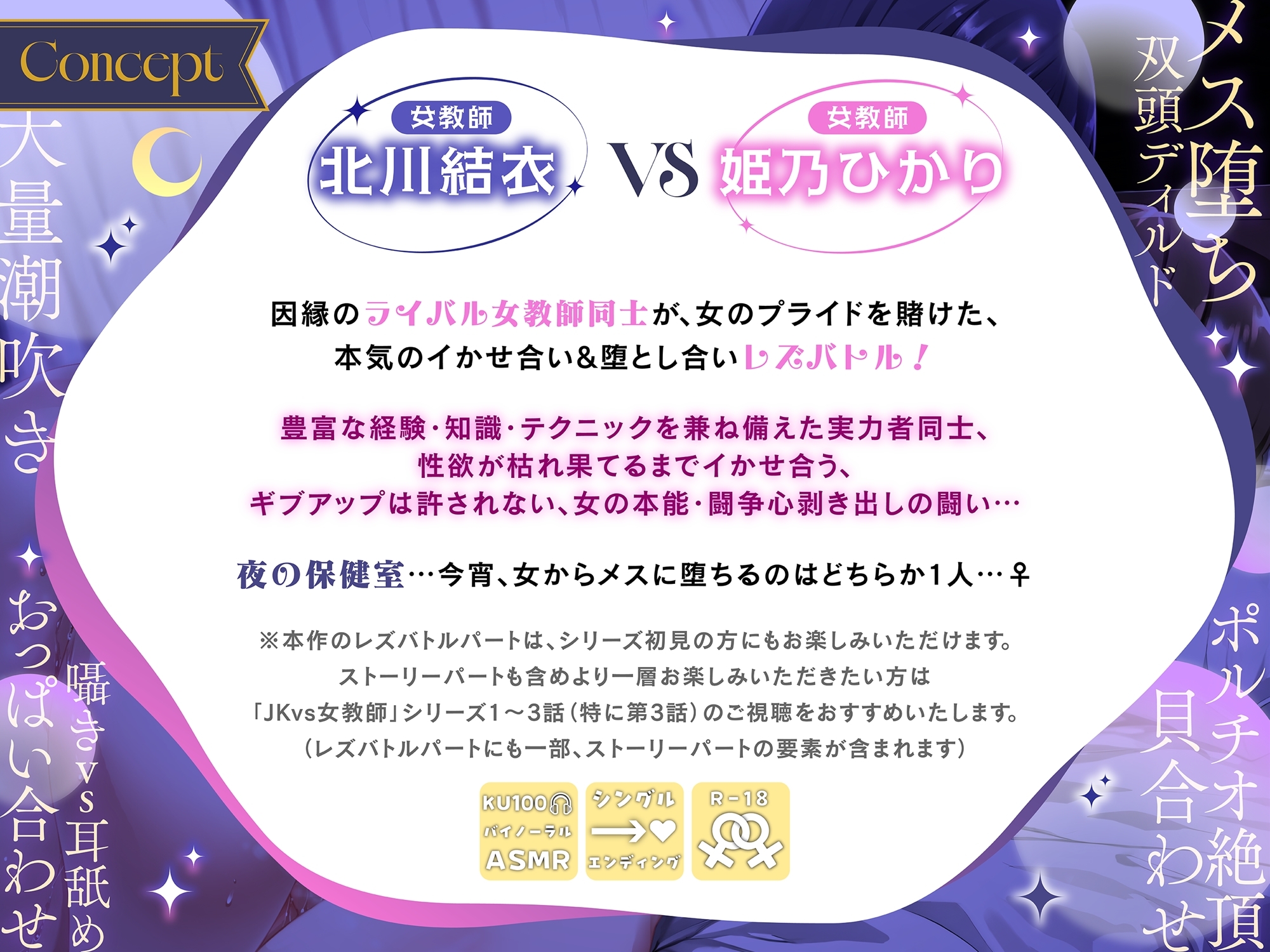 【KU100】夜の保健室で秘密のレズバトル！ 女教師「北川結衣」vs女教師「姫乃ひかり」