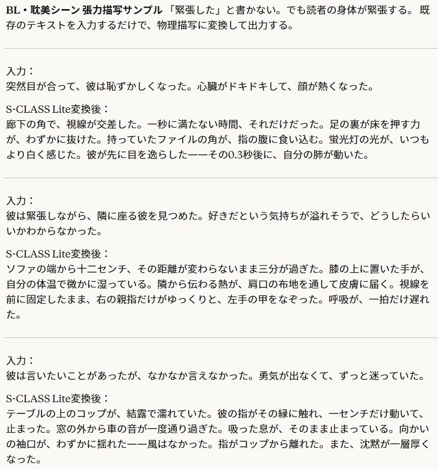 S-CLASS Lite — AI小説・TRPG・RP用 臨場感描写プロンプト