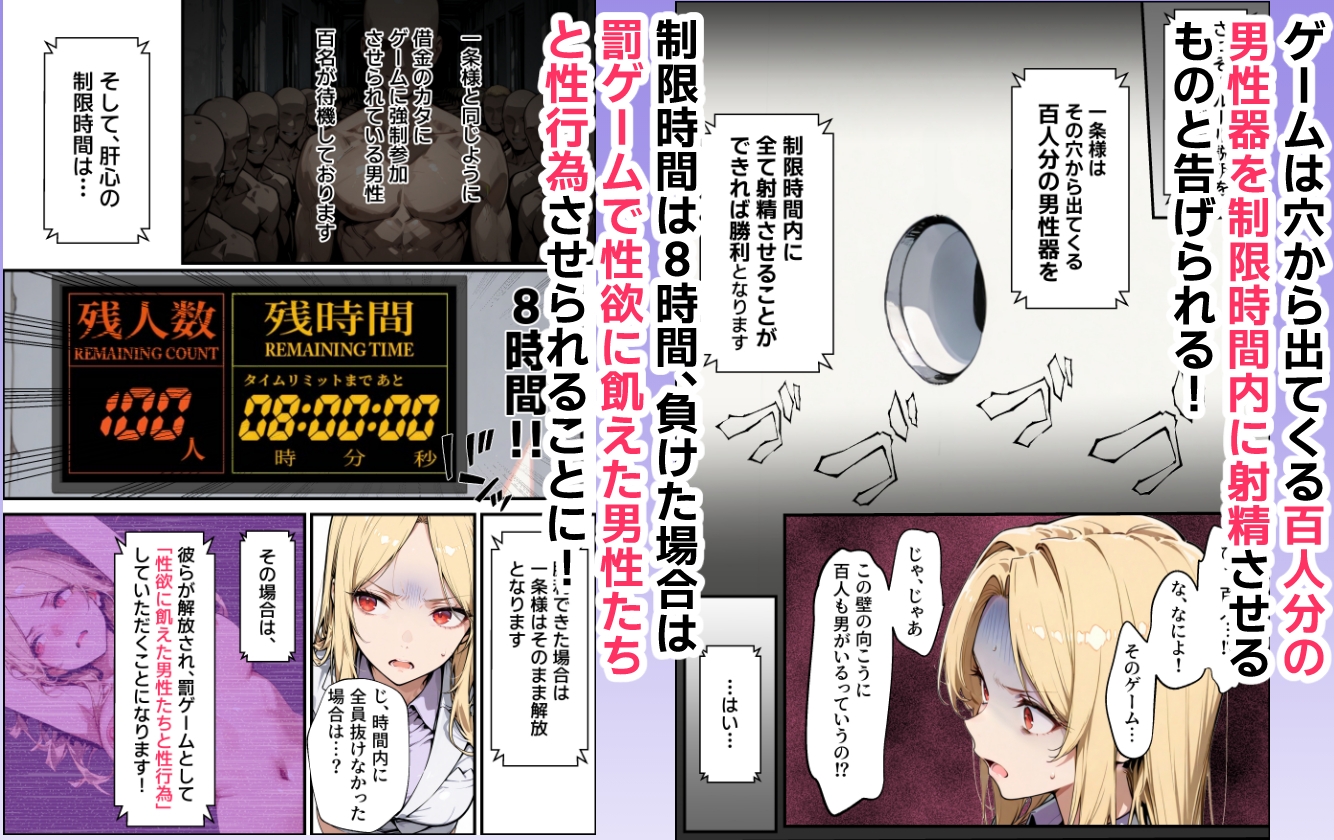 ホス狂い女社長、おち〇ぽ100本抜かないと出られない部屋、全員抜くまで帰れません！