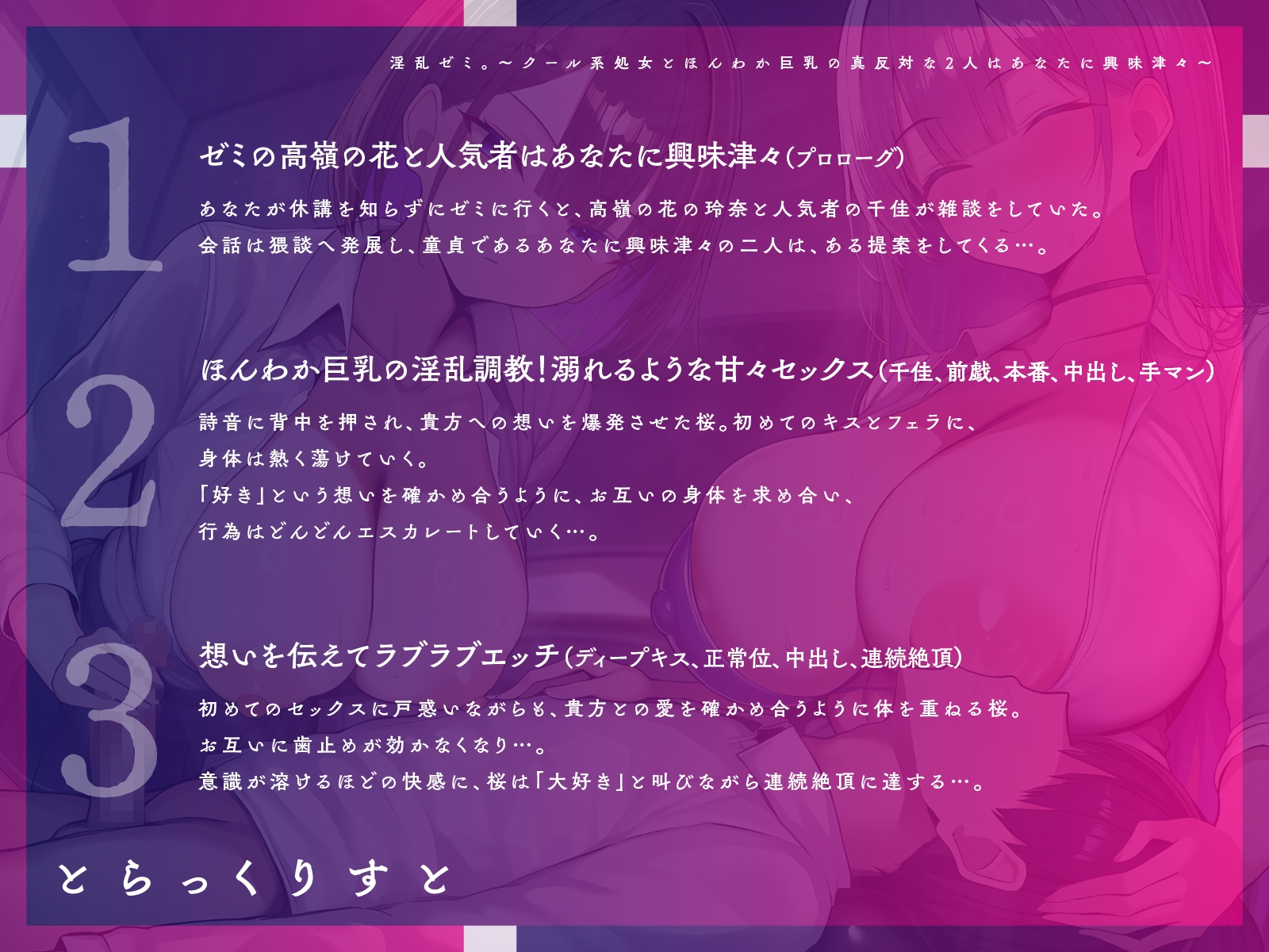 淫乱ゼミ。～クール系処女とほんわか巨乳の真反対な2人はあなたに興味津々～【KU100】
