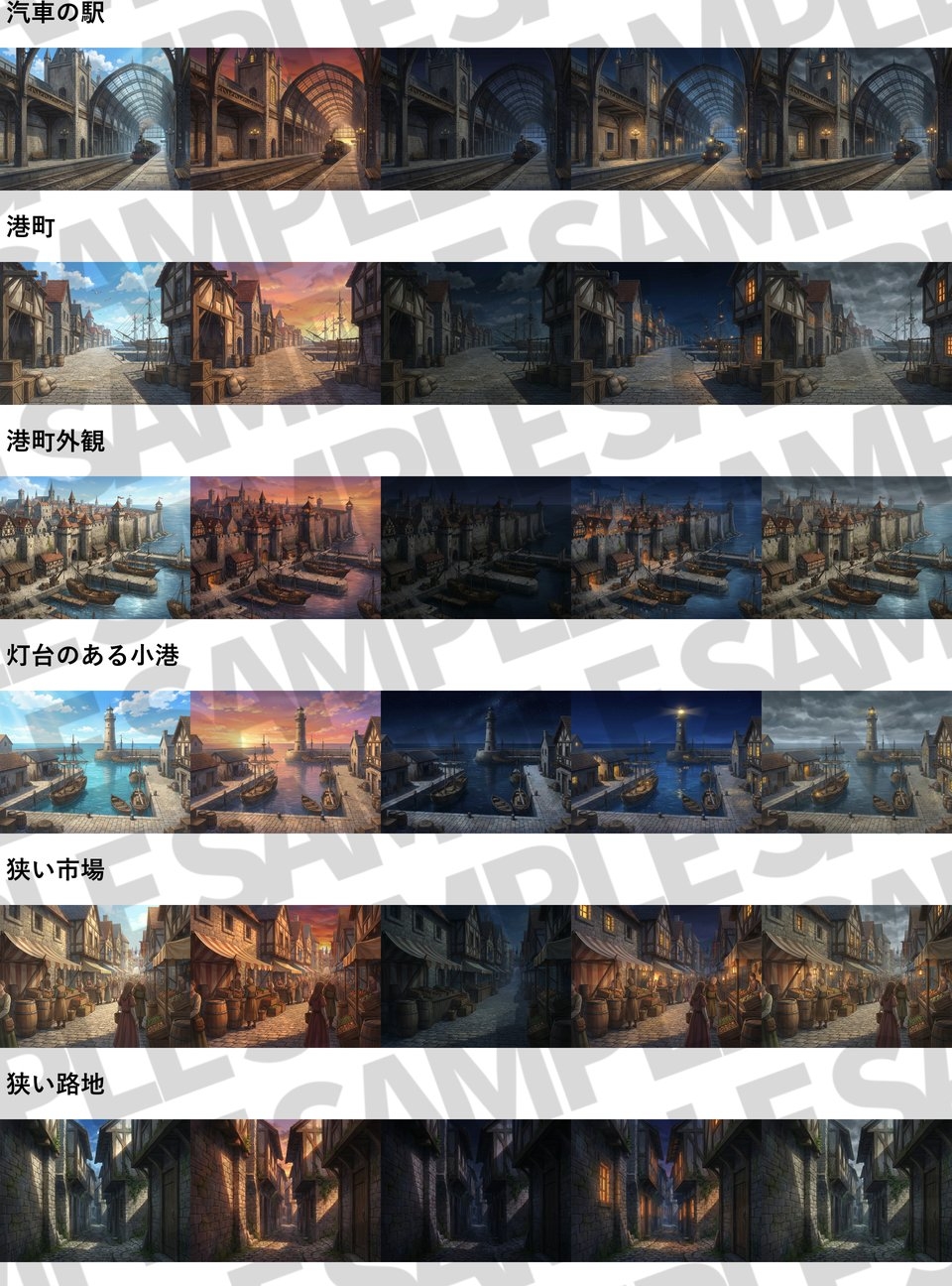 【同一画像高品質差分/223枚】中世&現代西欧都市背景パック【昼夕夜曇差分】