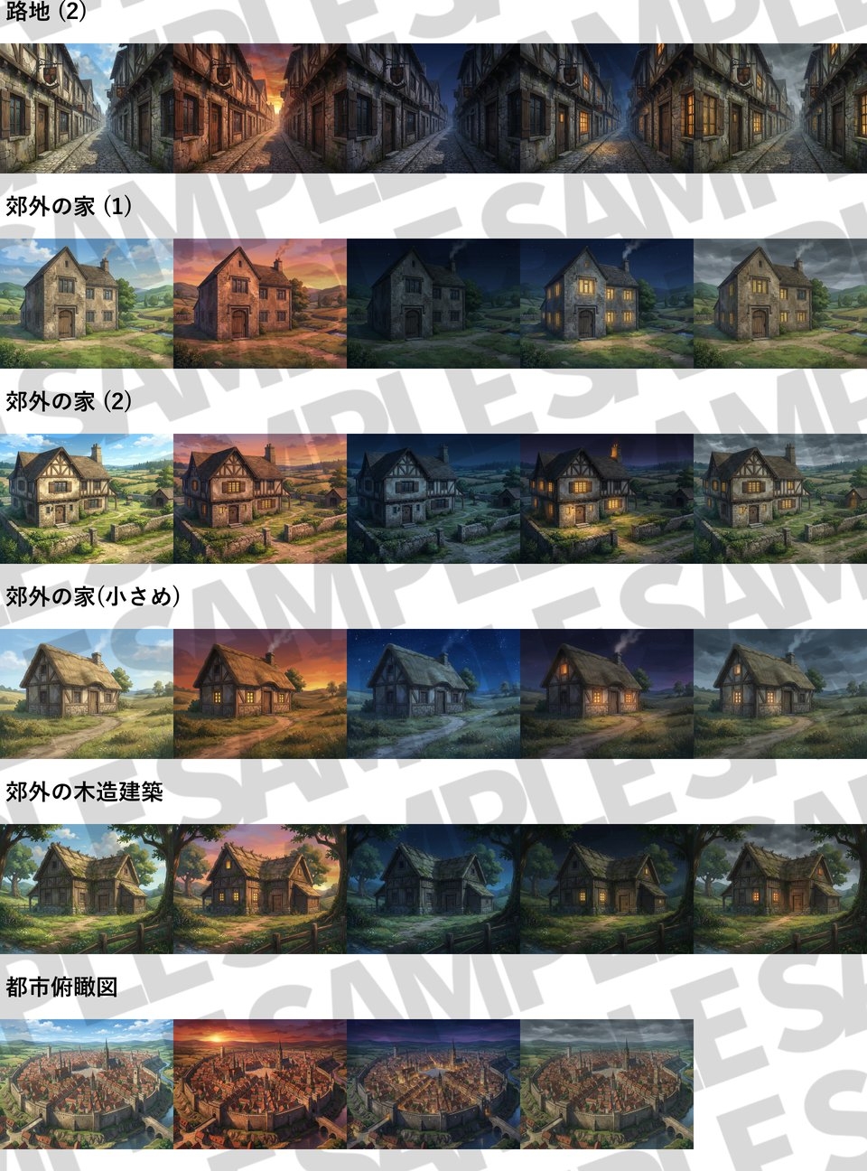 【同一画像高品質差分/223枚】中世&現代西欧都市背景パック【昼夕夜曇差分】