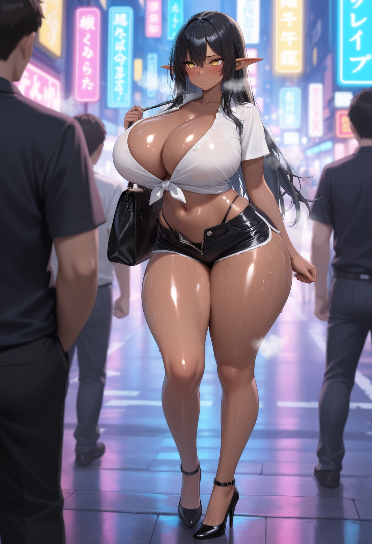 褐色巨乳のダークエルフ、ナンパされラブホに連れ込まれる