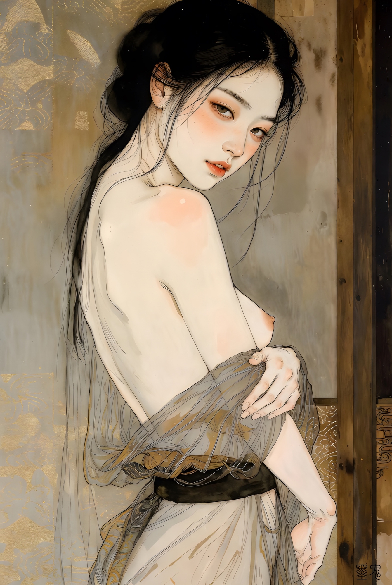 【80P/水彩画】墨鬼 官能美術画集 - 和服麗人と美しき裸婦の艶姿CG集