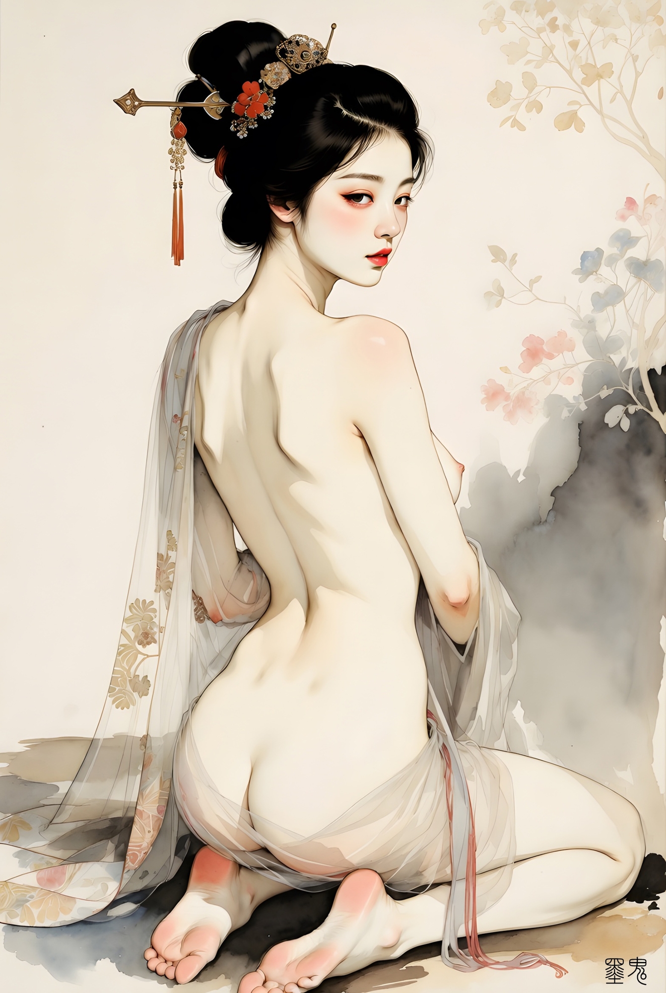 【80P/水彩画】墨鬼 官能美術画集 - 和服麗人と美しき裸婦の艶姿CG集