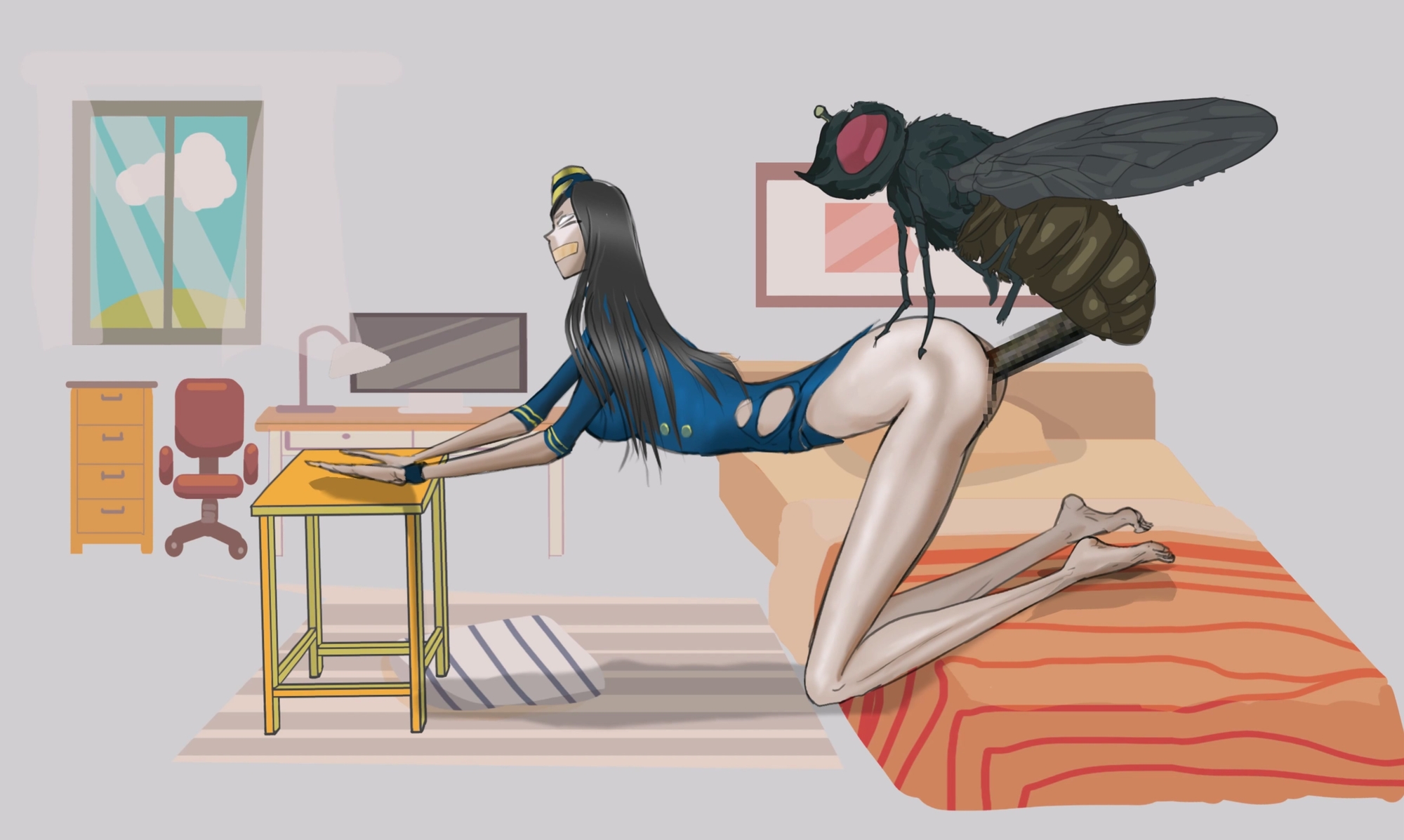 好色なハエに内側から満たされた、華奢な美女