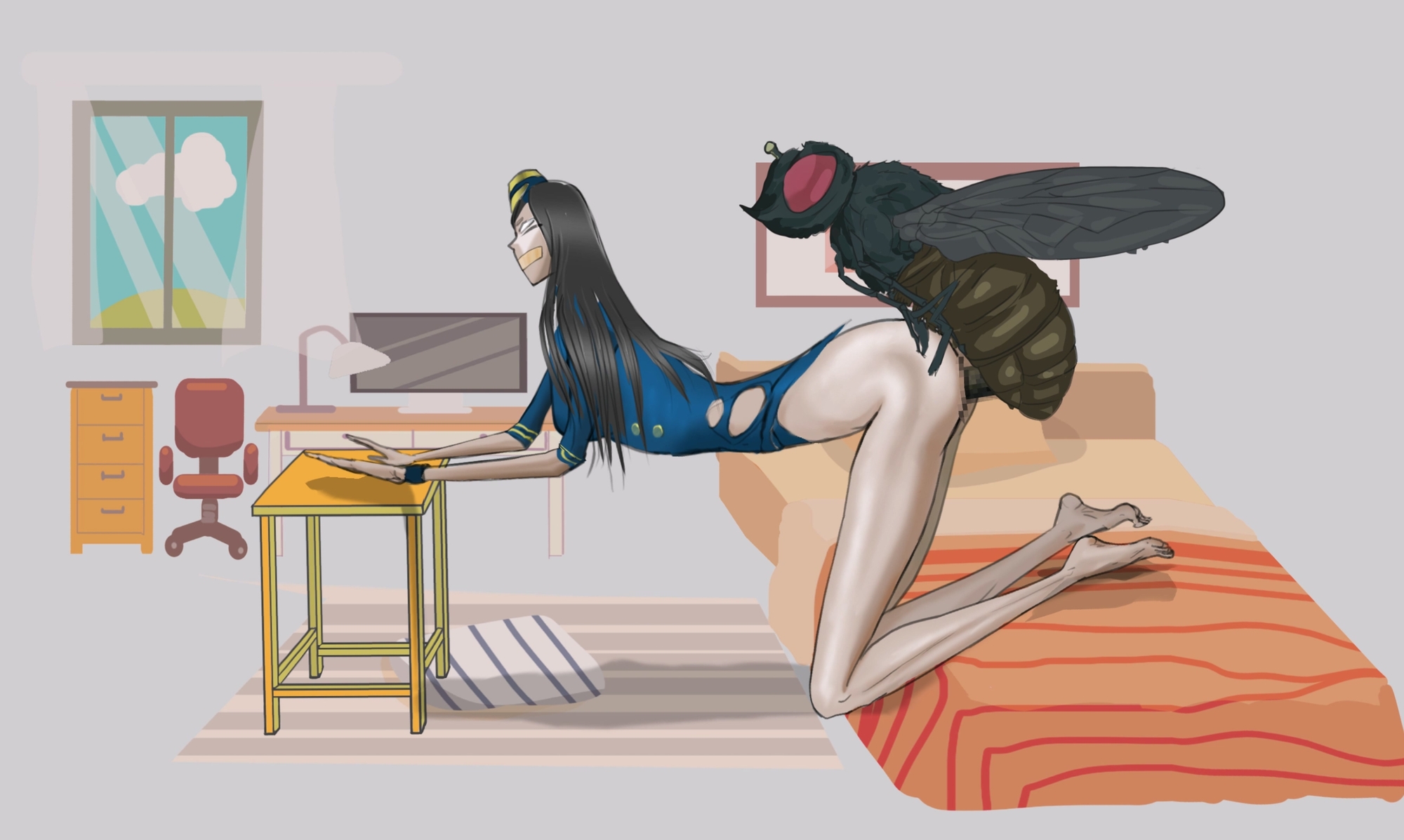 好色なハエに内側から満たされた、華奢な美女