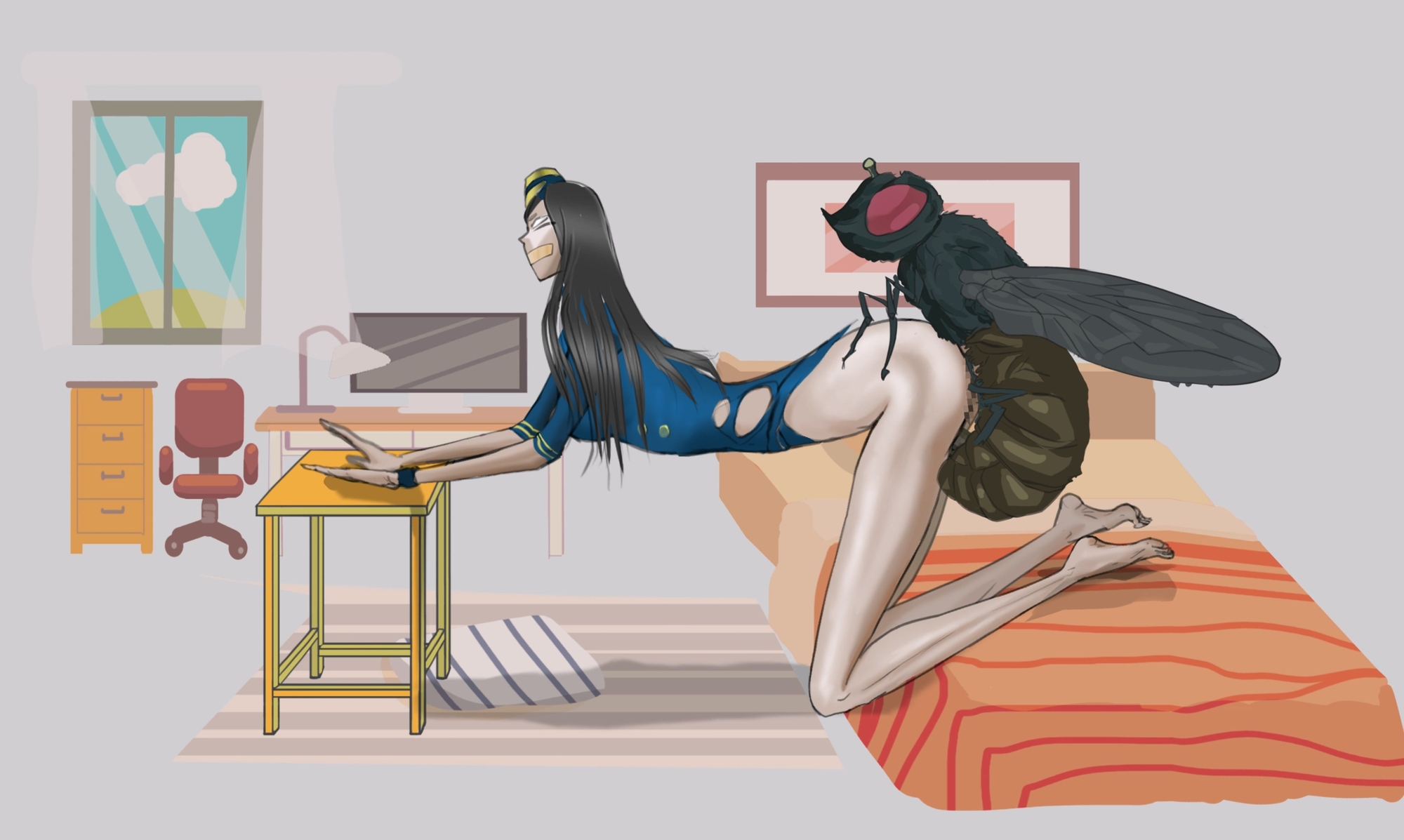 好色なハエに内側から満たされた、華奢な美女