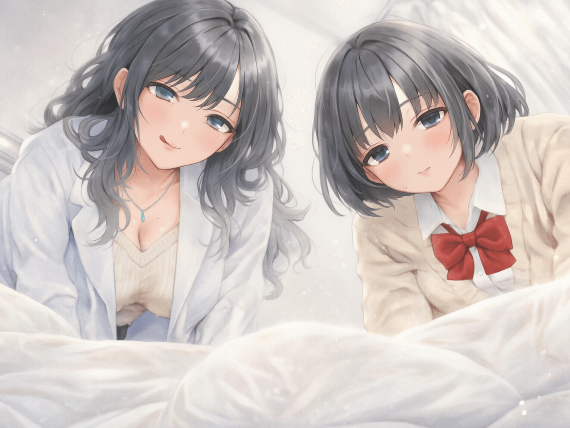 【KU100】保健室でダウナー姉妹のW責め〜姉の囁き誘導で妹潮吹き連続〜「童貞もらっちゃうね?」 – Preview 2