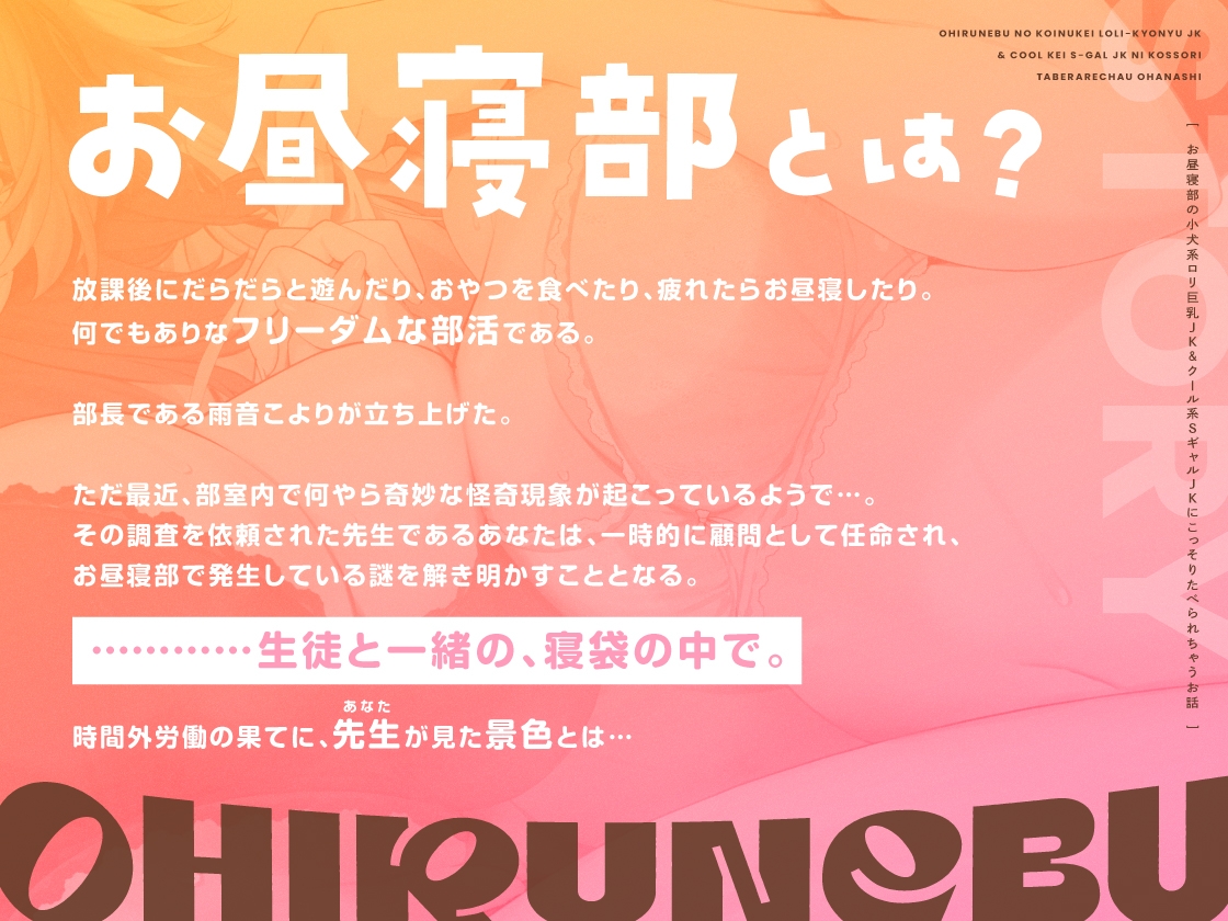 【密着寝袋えっち♡】お昼寝部の小犬系○リ巨乳JK&クール系SギャルJKにこっそりたべられちゃうお話 – Preview 2