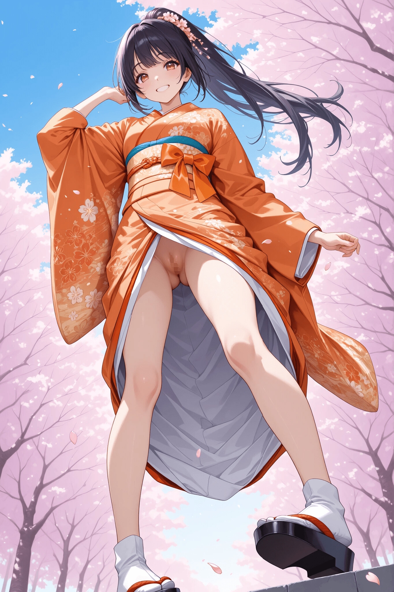 和服女性とお花見 和服の下から女性「の」お花を愛でたい！