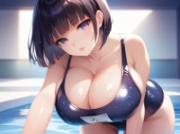 緑髪ロングでセーラー服を着た女の子と黒髪ボブスタイルで水着を着た女の子 – Preview 2