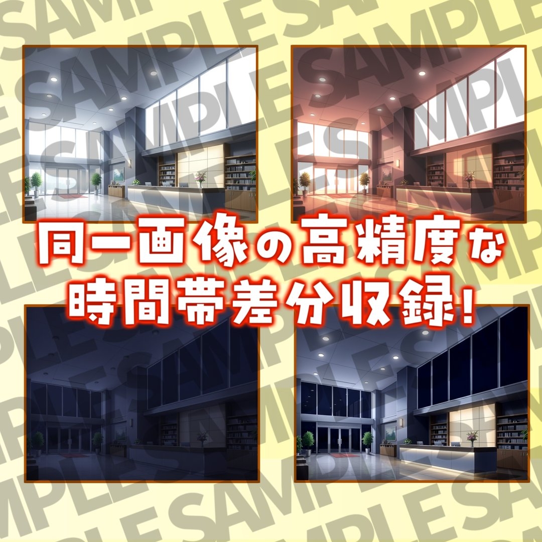 【同一画像高品質差分/81枚】オフィス背景パック【昼夜夕差分】