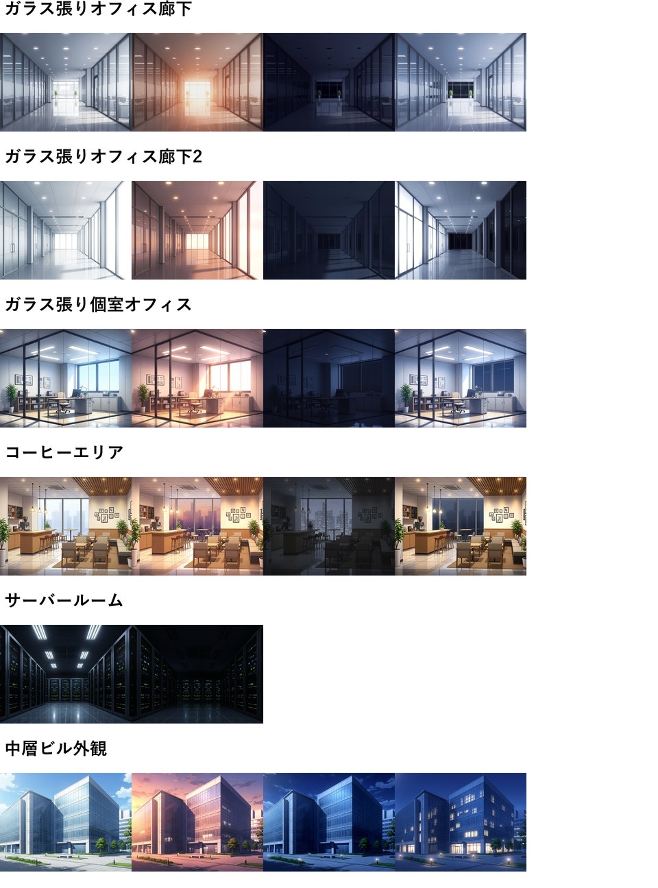 【同一画像高品質差分/81枚】オフィス背景パック【昼夜夕差分】