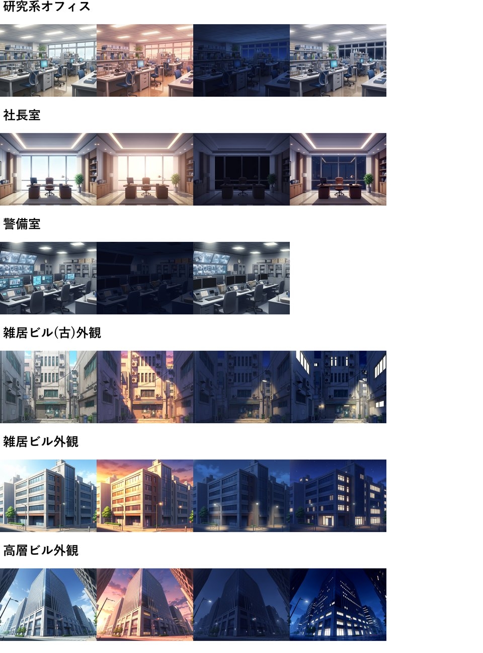 【同一画像高品質差分/81枚】オフィス背景パック【昼夜夕差分】