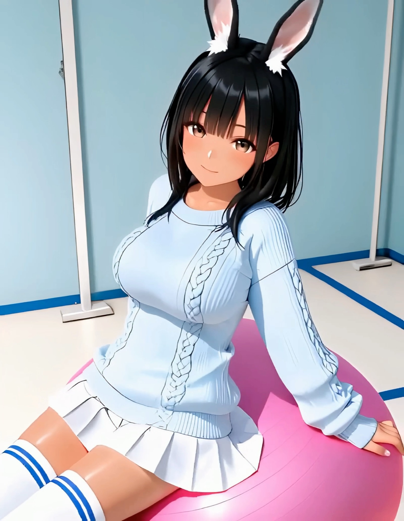 【アニメ】うさ耳娘とセーターxニーソとバランスボール2【60fps/BGM有り】