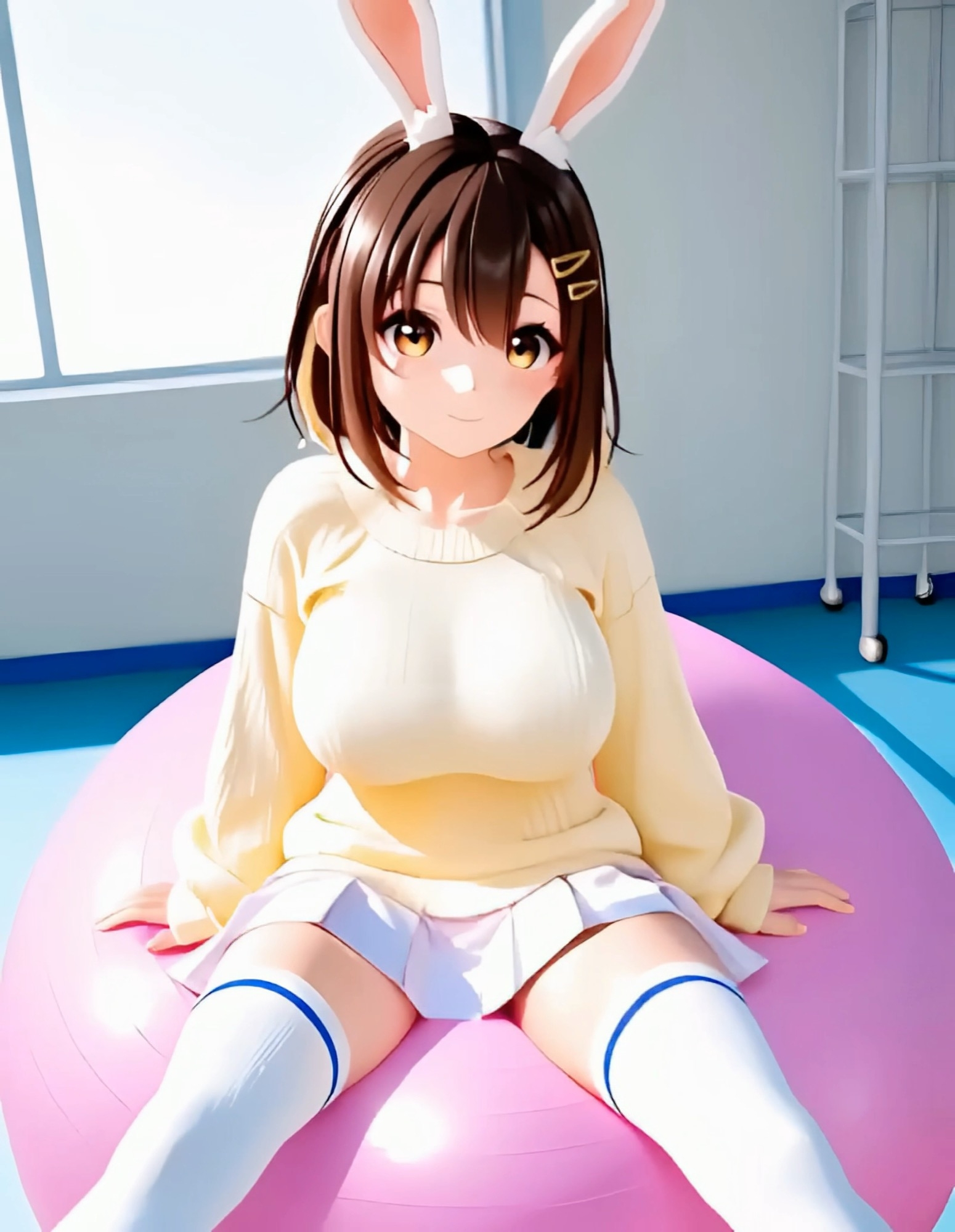 【アニメ】うさ耳娘とセーターxニーソとバランスボール2【60fps/BGM有り】