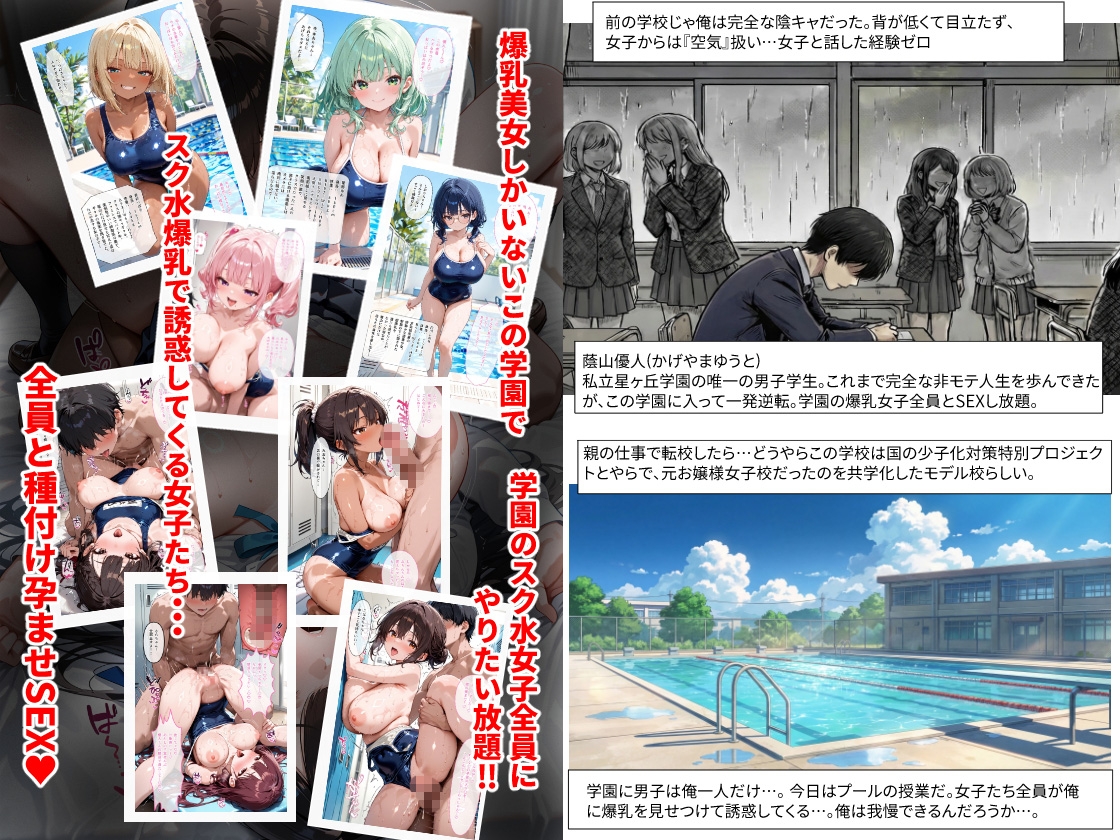 【セリフ100P付】私立星ヶ丘学園 爆乳スク水性活 〜男は自分だけ！スクール水着10人娘に中出し種付け〜 – Preview 2