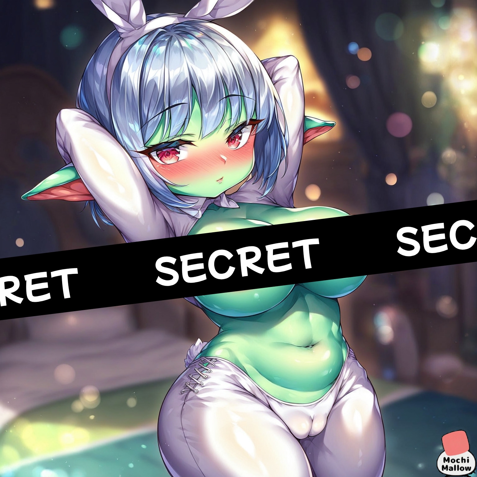 【モチマロ(5)】見せつけ逆バニー！銀髪ゴブリン娘♡【CG集+動くおまけ動画】