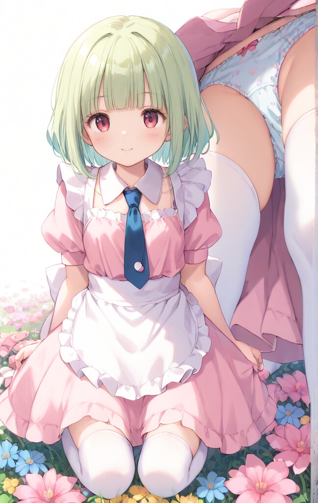 ピンクメイドの純粋無垢スジまん ～お花畑で大公開～