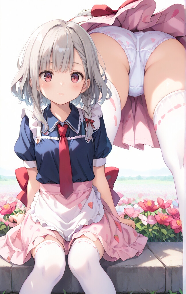 ピンクメイドの純粋無垢スジまん ～お花畑で大公開～