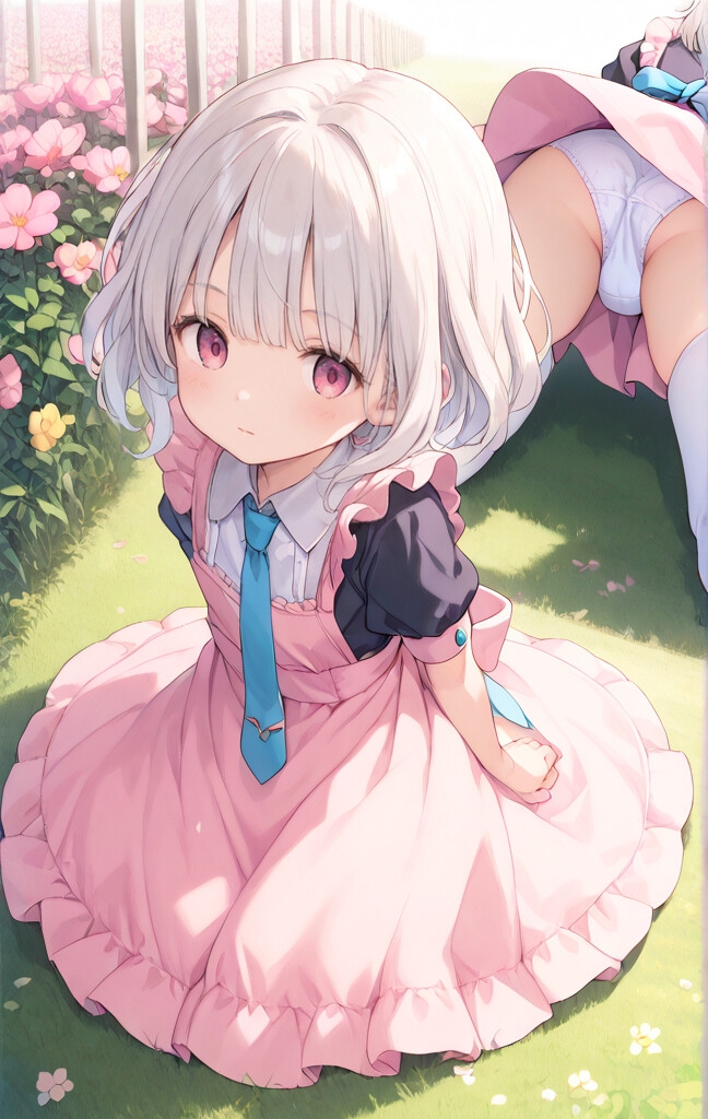 ピンクメイドの純粋無垢スジまん ～お花畑で大公開～