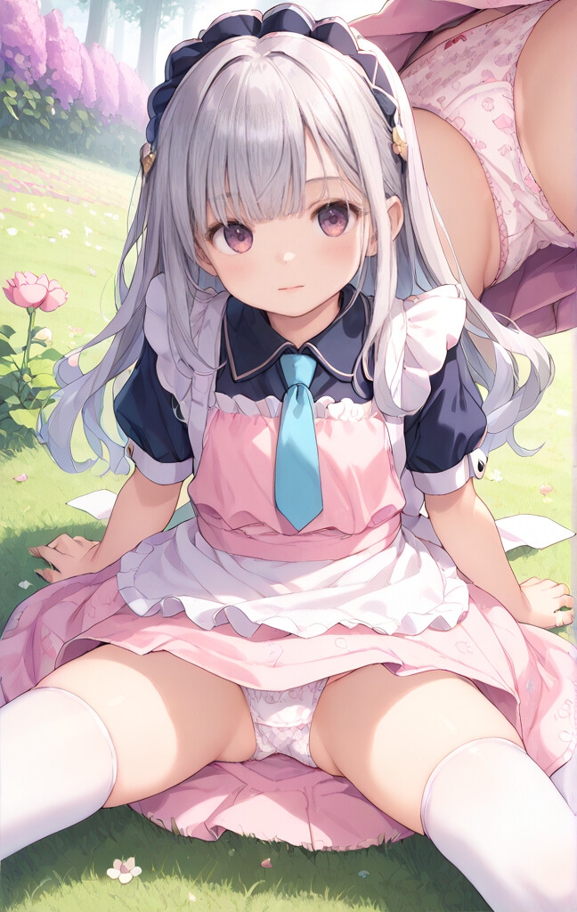 ピンクメイドの純粋無垢スジまん ～お花畑で大公開～