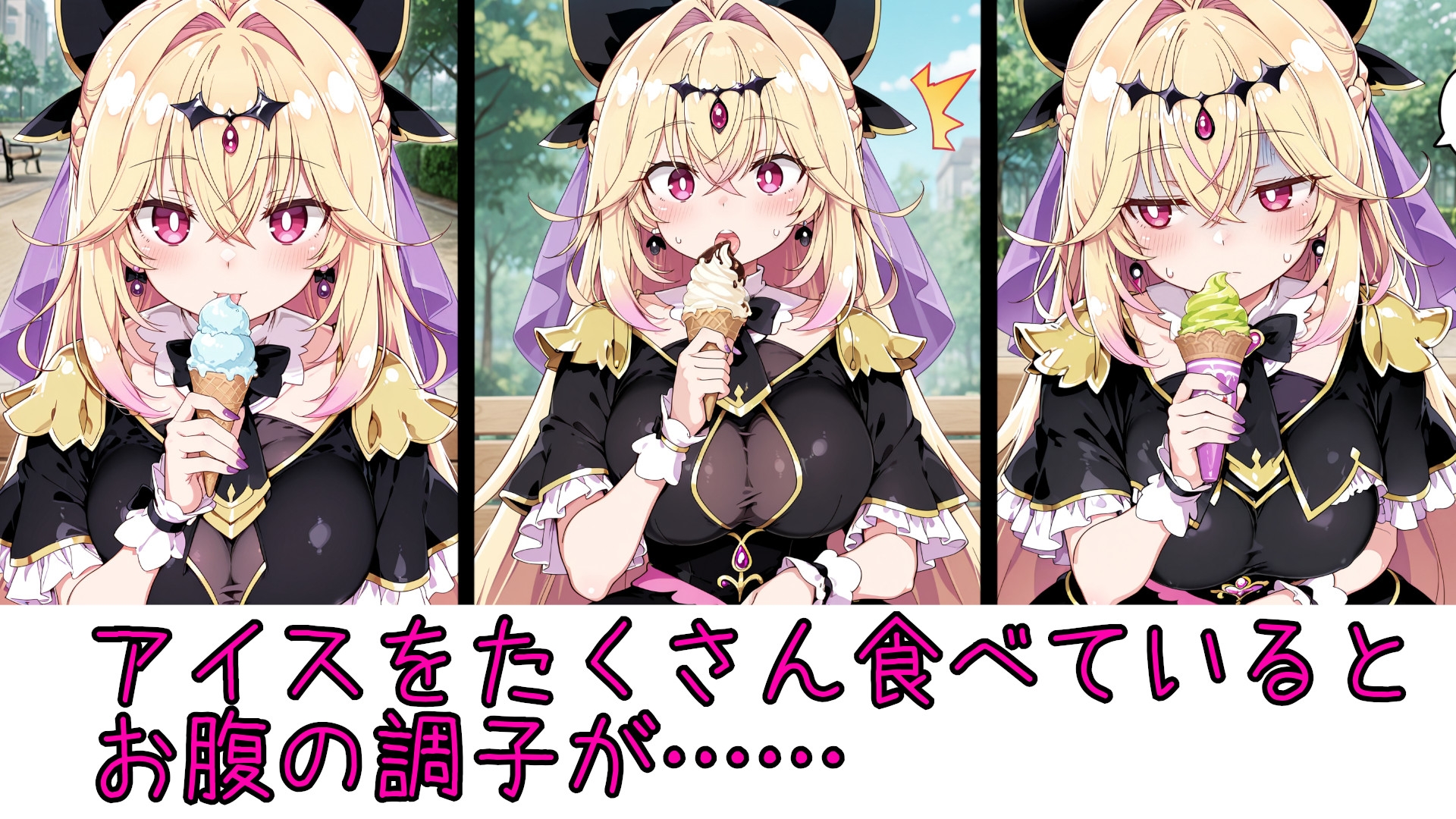 野外放尿！公園でアイスを食べすぎた森亜る〇か/アル〇ナ・シャドウちゃんが木の陰に隠れて……