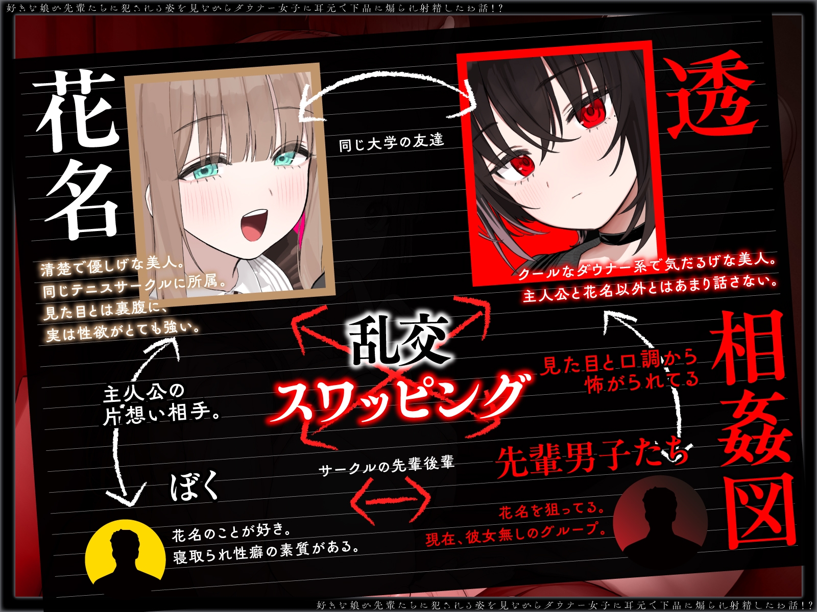【NTRヤリサー合宿×スワップ】好きな娘が先輩たちに犯される姿を見ながらダウナー女子に耳元で下品に煽られ射精したお話！?【淫語♡囁き♡背徳感♡】 – Preview 3